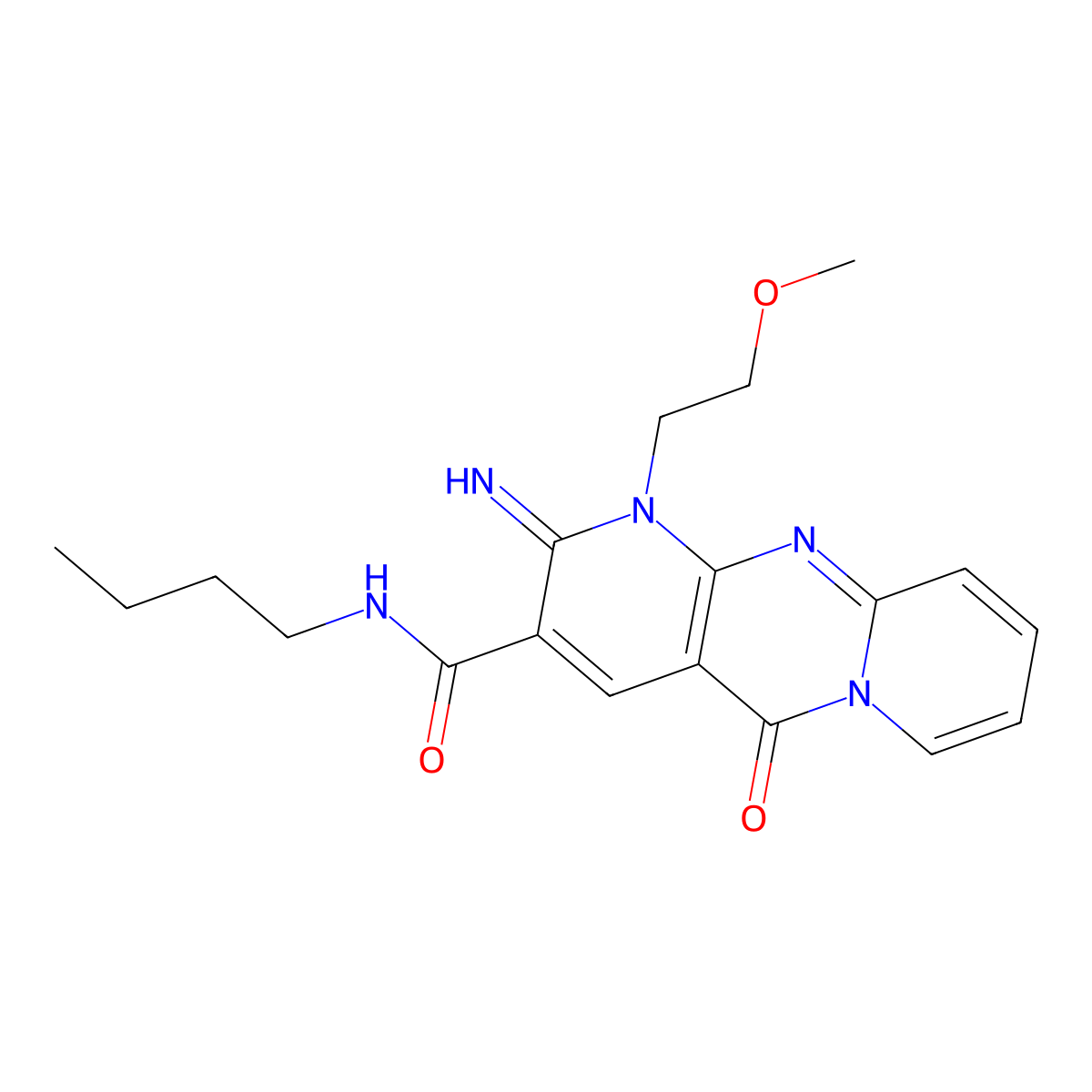 N-butyl-2-imino-1-(2-methoxyethyl)-5-oxo-1,5-dihydro-2H-dipyrido[1,2-a:2',3'-d]pyrimidine-3-carboxamide molecular structure, CAS 845799-08-8