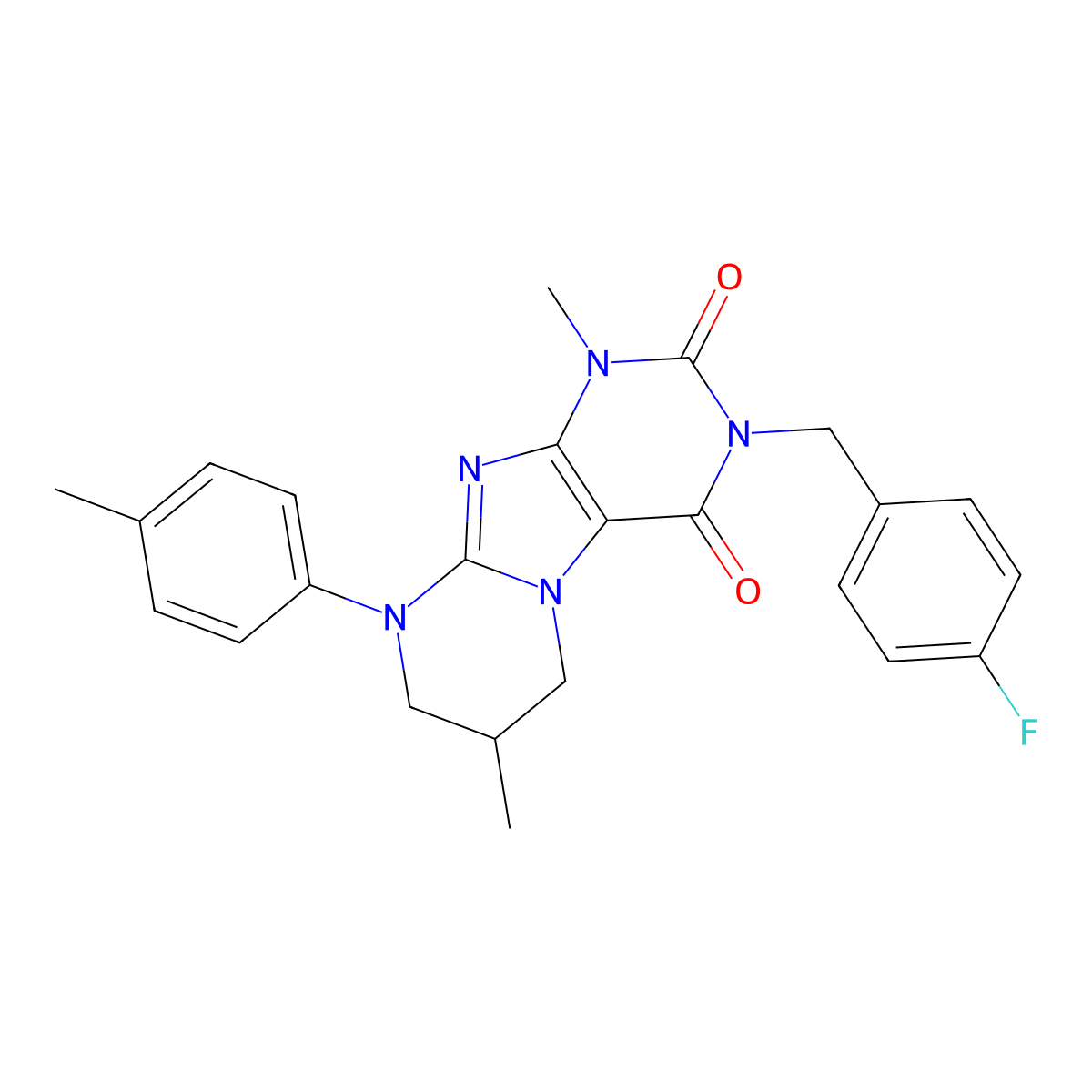 3-[(4-fluorophenyl)methyl]-1,7-dimethyl-9-(4-methylphenyl)-7,8-dihydro-6H-purino[7,8-a]pyrimidine-2,4-dione molecular structure, CAS 845799-17-9