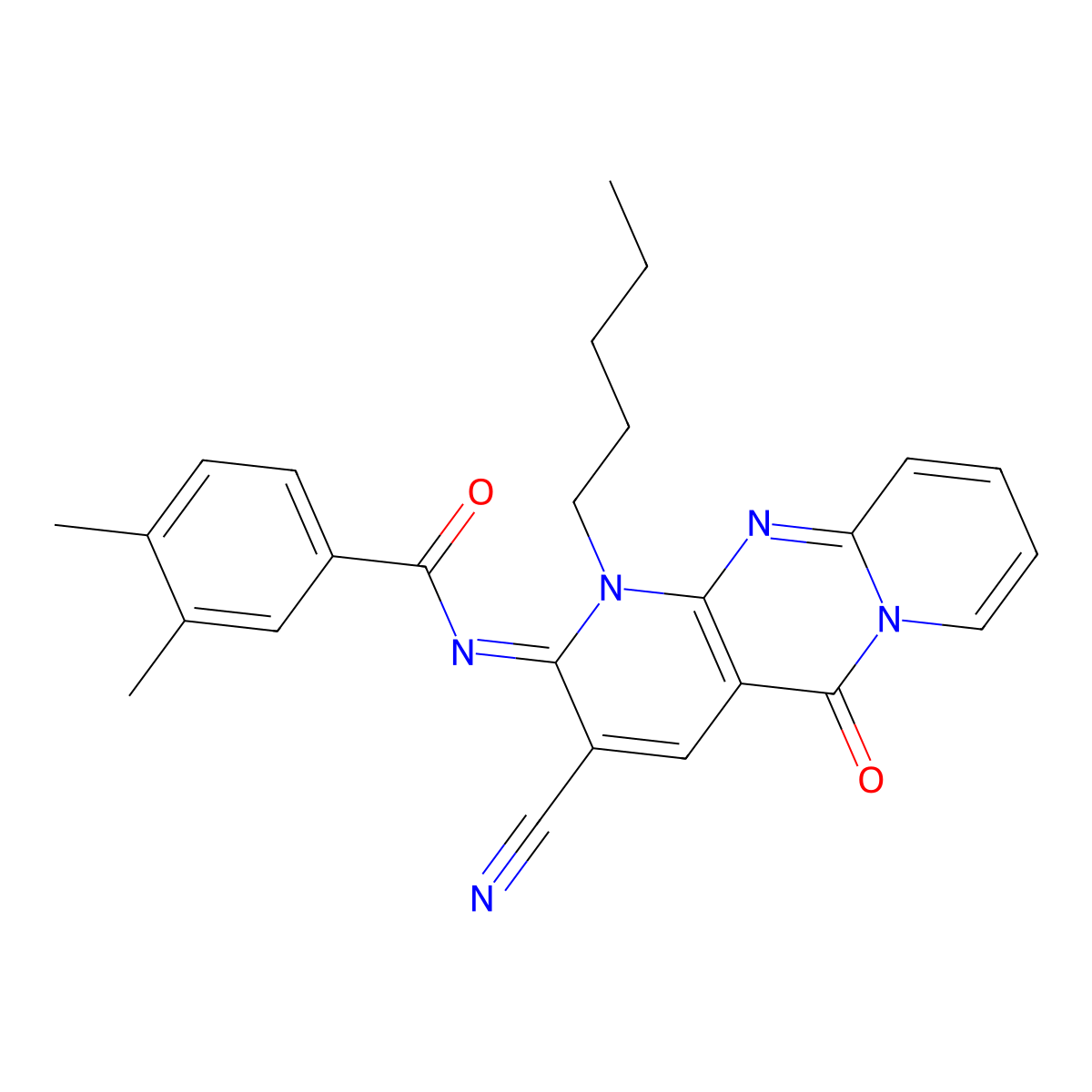 N-(3-cyano-5-oxo-1-pentyl-1,5-dihydro-2H-dipyrido[1,2-a:2,3-d]pyrimidin-2-ylidene)-3,4-dimethylbenzamide molecular structure, CAS 845799-27-1