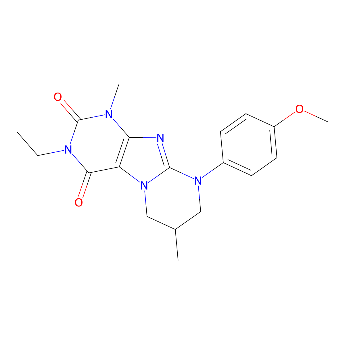 3-ethyl-9-(4-methoxyphenyl)-1,7-dimethyl-7,8-dihydro-6H-purino[7,8-a]pyrimidine-2,4-dione molecular structure, CAS 845799-38-4
