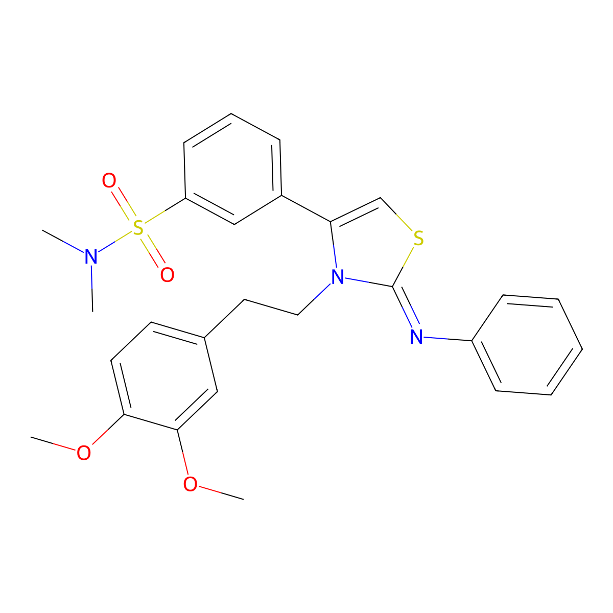 3-[(2Z)-3-[2-(3,4-dimethoxyphenyl)ethyl]-2-(phenylimino)-2,3-dihydro-1,3-thiazol-4-yl]-N,N-dimethylbenzenesulfonamide molecular structure, CAS 845799-59-9