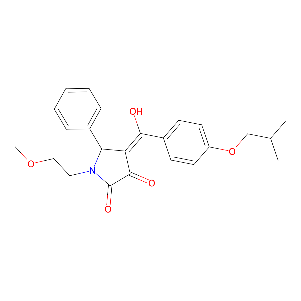 3-hydroxy-1-(2-methoxyethyl)-4-[4-(2-methylpropoxy)benzoyl]-5-phenyl-2,5-dihydro-1H-pyrrol-2-one molecular structure, CAS 845799-83-9