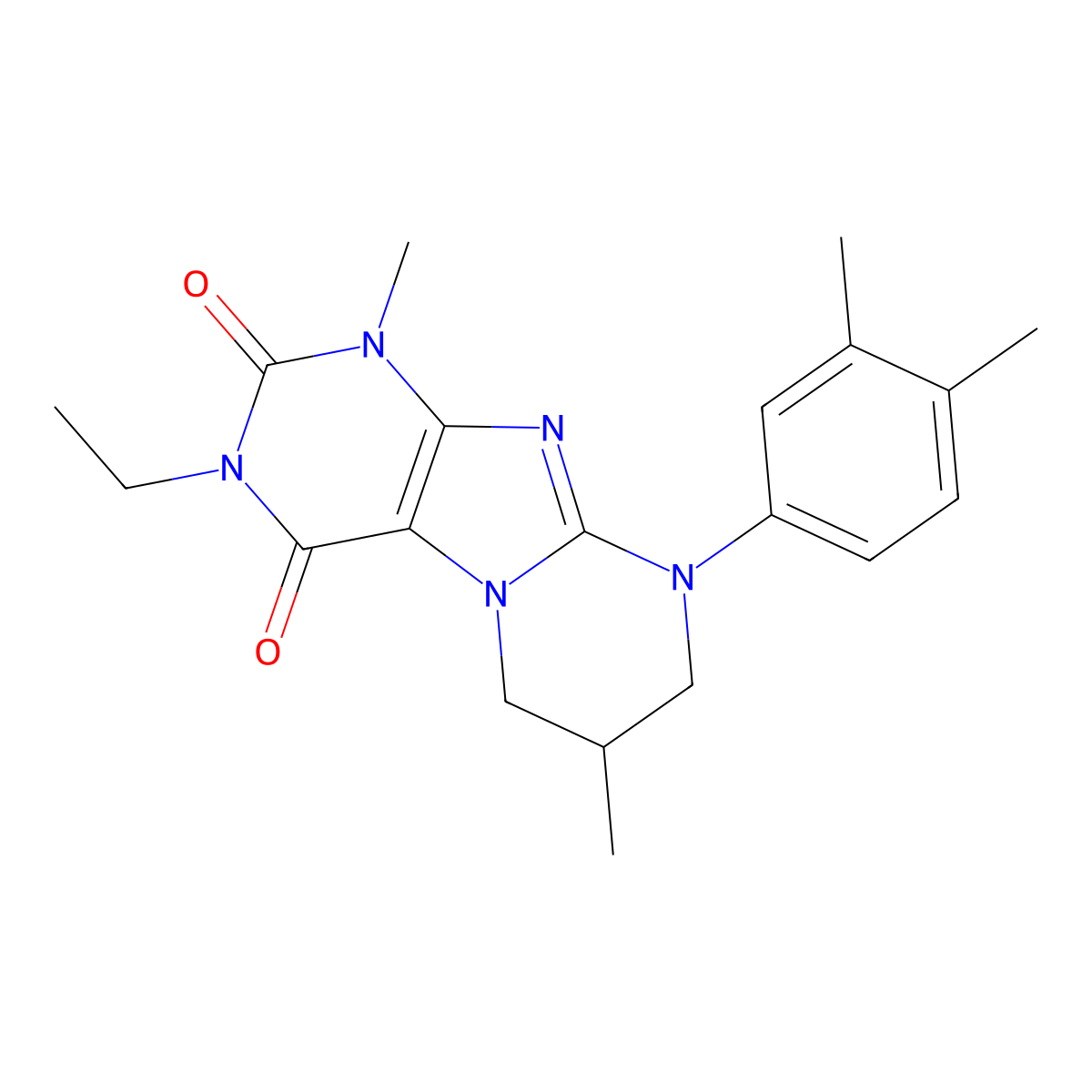 9-(3,4-dimethylphenyl)-3-ethyl-1,7-dimethyl-6,7,8,9-tetrahydropyrimido[2,1-f]purine-2,4(1H,3H)-dione molecular structure, CAS 845800-65-9