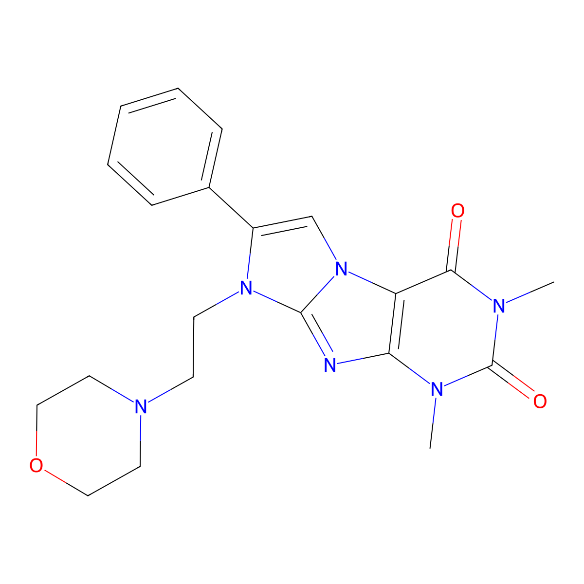 1,3-dimethyl-8-(2-morpholinoethyl)-7-phenyl-1H-imidazo[2,1-f]purine-2,4(3H,8H)-dione molecular structure, CAS 845800-72-8
