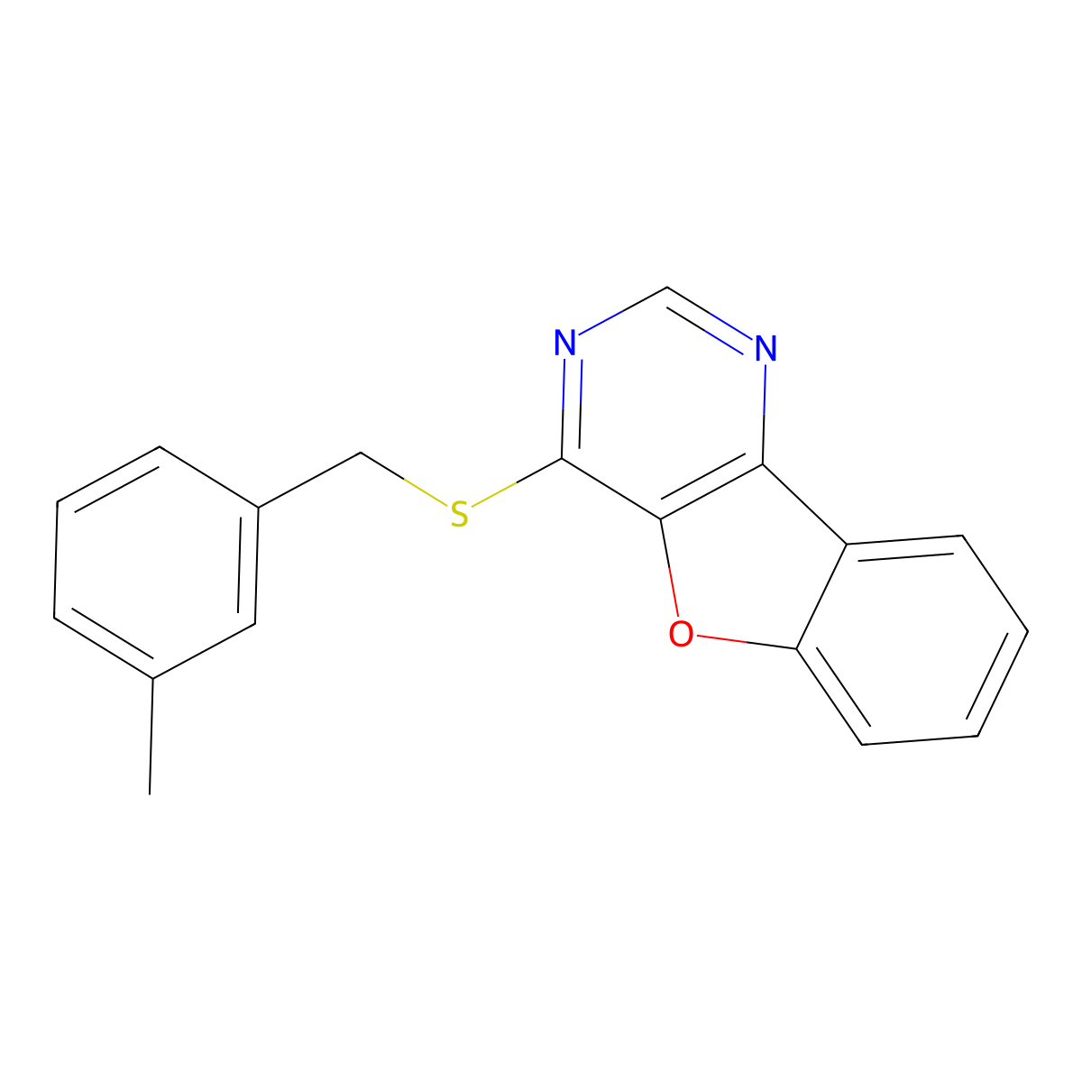 4-((3-Methylbenzyl)thio)benzofuro[3,2-d]pyrimidine molecular structure, CAS 845801-29-8