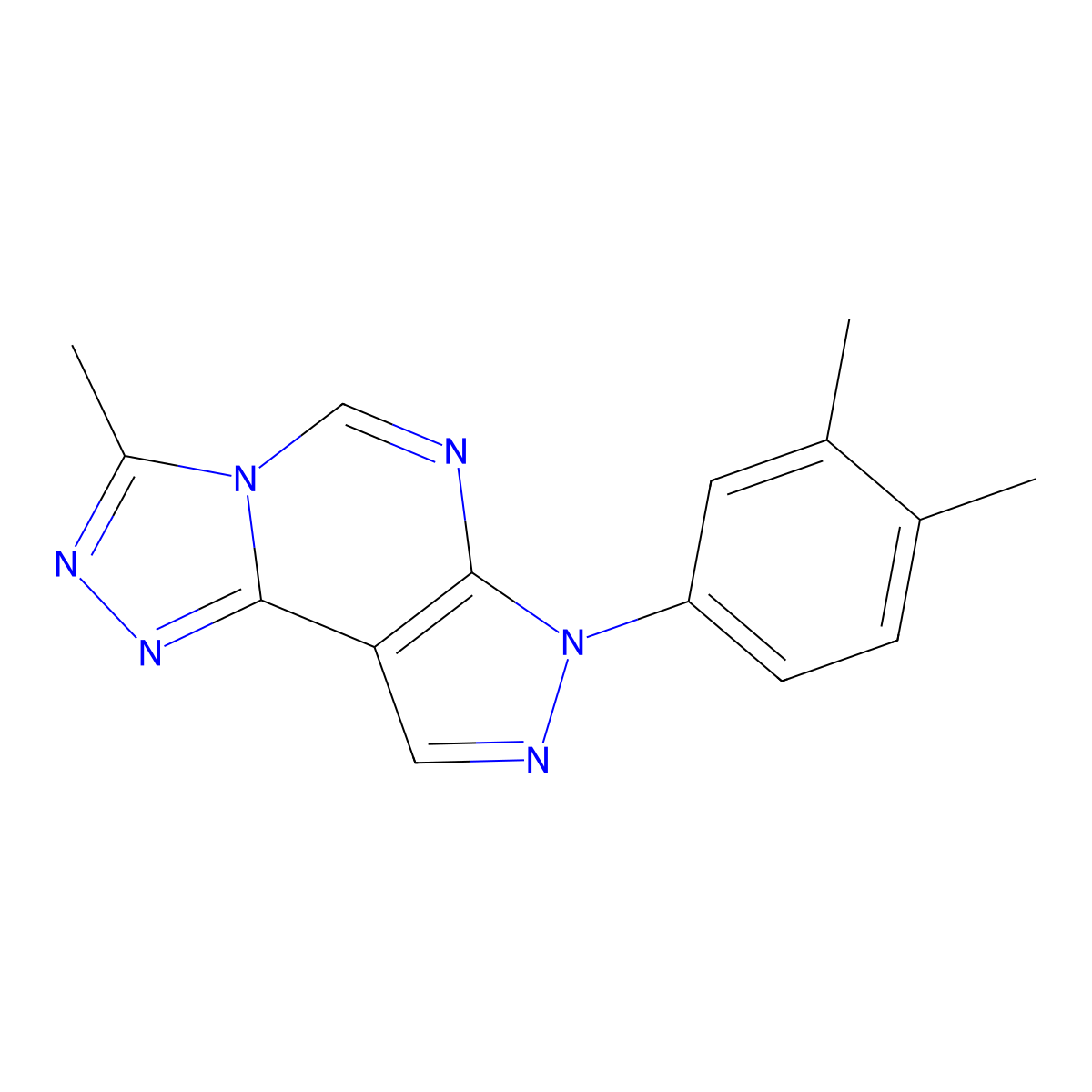 3-(3,4-Dimethylphenyl)-7-methyl-6-hydropyrazolo[5,4-d]1,2,4-triazolo[4,3-e]pyr imidine molecular structure, CAS 845801-36-7