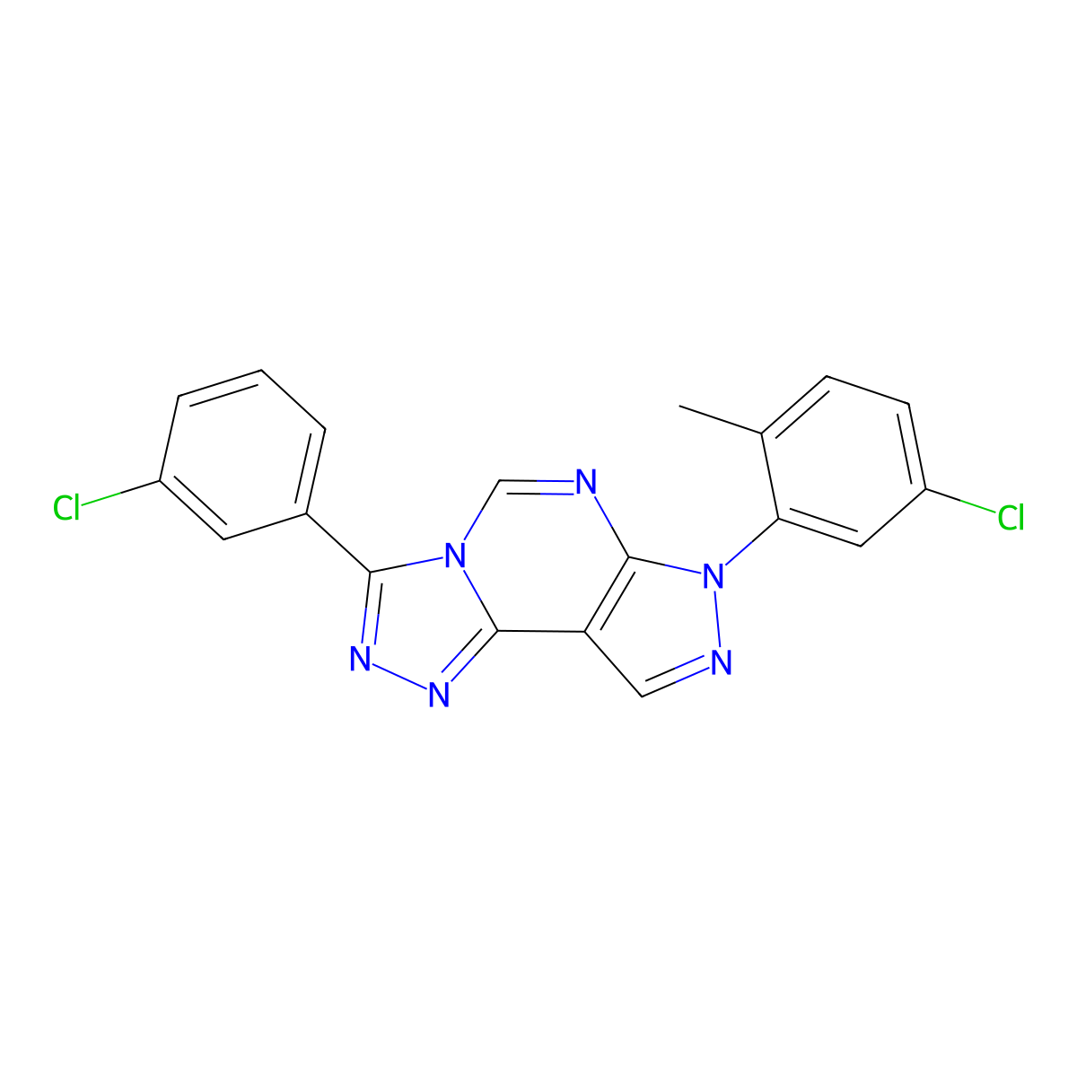 7-(5-chloro-2-methylphenyl)-3-(3-chlorophenyl)-7H-pyrazolo[4,3-e][1,2,4]triazolo[4,3-c]pyrimidine molecular structure, CAS 845801-59-4