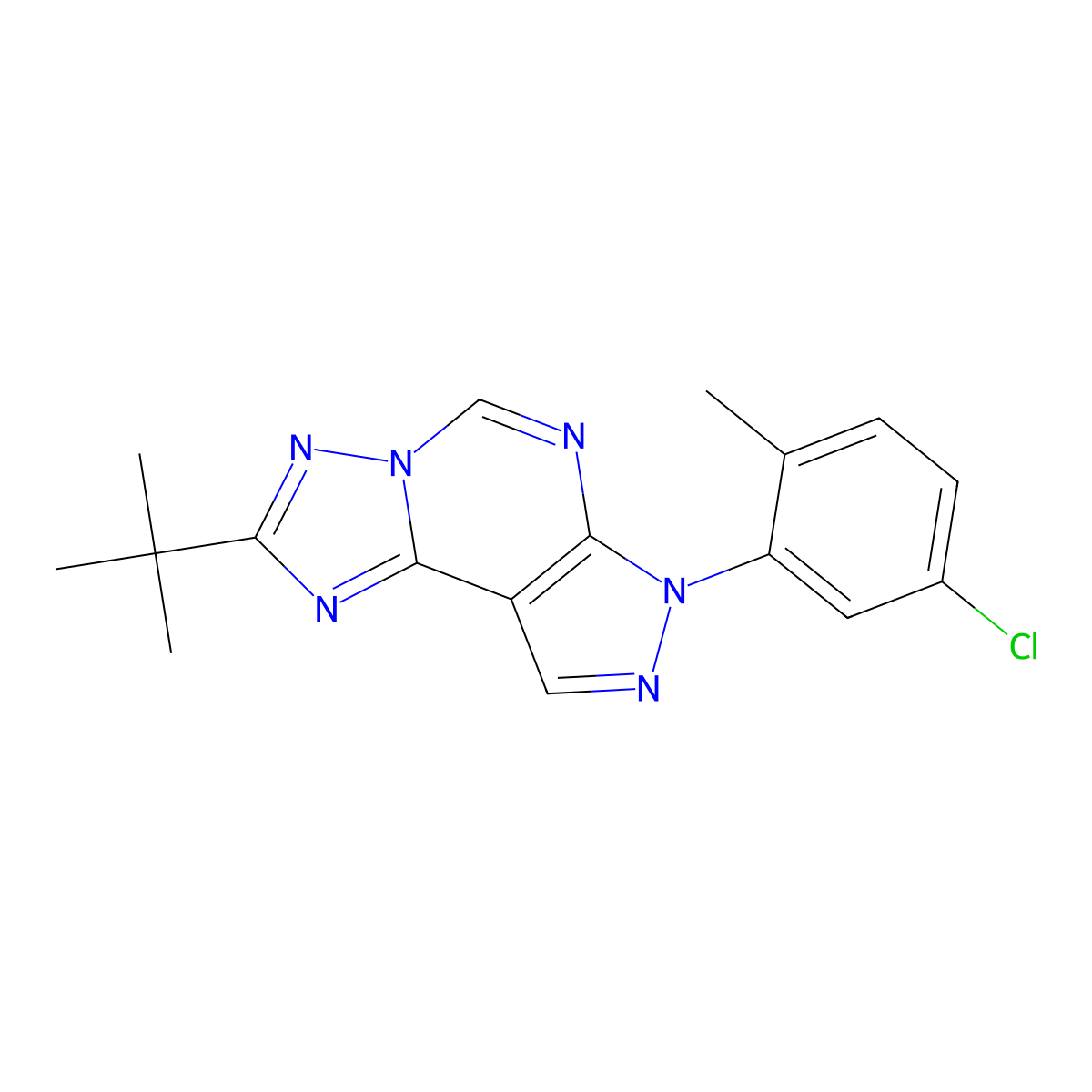 4-Tert-butyl-10-(5-chloro-2-methylphenyl)-3,5,6,8,10,11-hexaazatricyclo[7.3.0.0^{2,6}]dodeca-1(9),2,4,7,11-pentaene molecular structure, CAS 845801-66-3