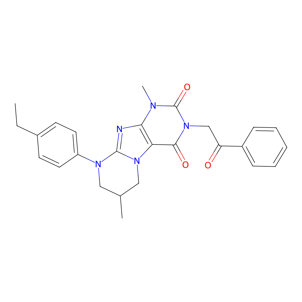 9-(4-ethylphenyl)-1,7-dimethyl-3-(2-oxo-2-phenylethyl)-1H,2H,3H,4H,6H,7H,8H,9H-pyrimido[1,2-g]purine-2,4-dione molecular structure, CAS 845803-20-5
