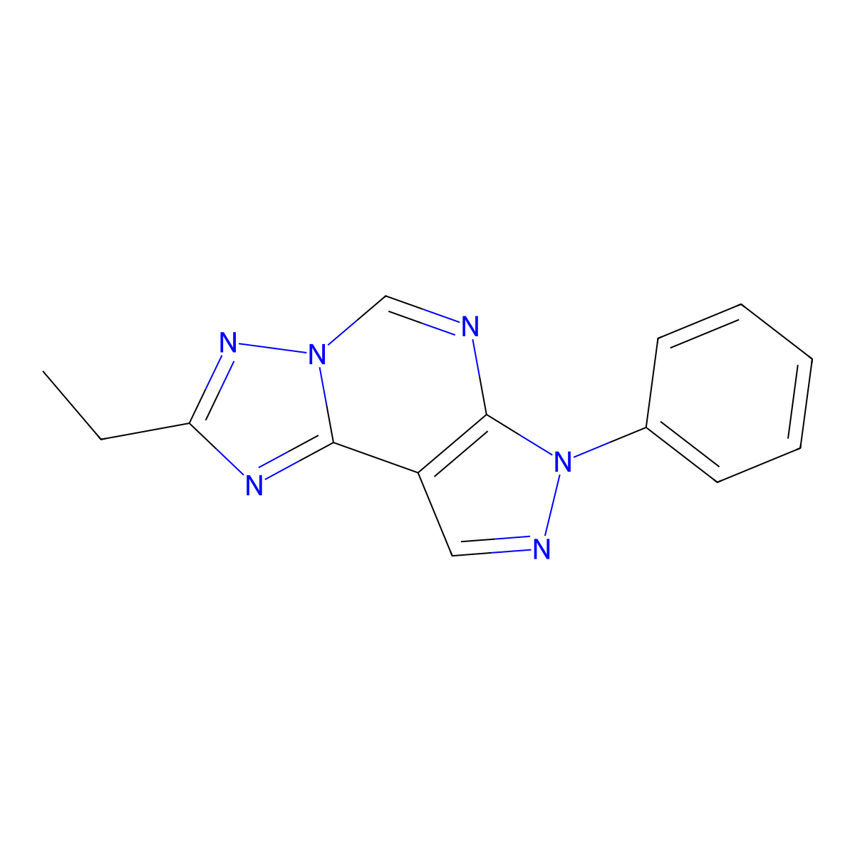 2-ethyl-7-phenyl-7H-pyrazolo[4,3-e][1,2,4]triazolo[1,5-c]pyrimidine molecular structure, CAS 845803-78-3