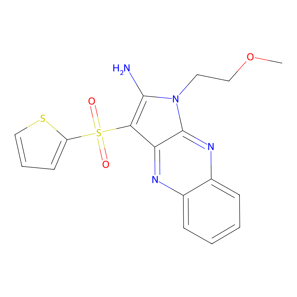 1-(2-methoxyethyl)-3-(thiophen-2-ylsulfonyl)-1H-pyrrolo[2,3-b]quinoxalin-2-amine molecular structure, CAS 845804-31-1