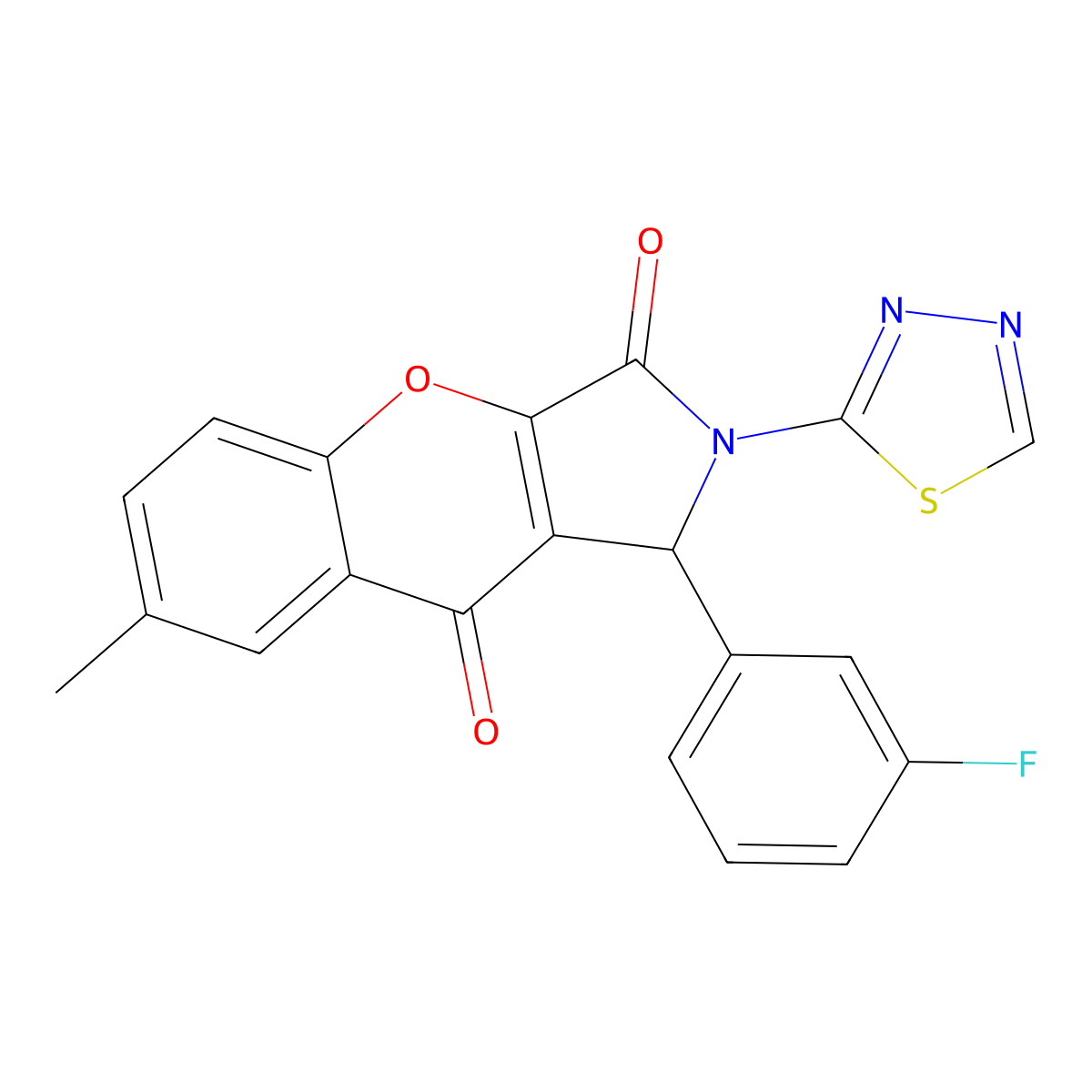 1-(3-Fluorophenyl)-7-methyl-2-(1,3,4-thiadiazol-2-yl)-1,2-dihydrochromeno[2,3-c]pyrrole-3,9-dione molecular structure, CAS 845804-44-6