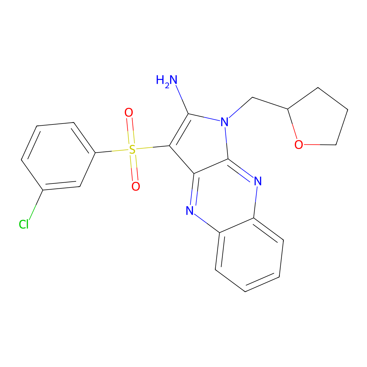 3-((3-chlorophenyl)sulfonyl)-1-((tetrahydrofuran-2-yl)methyl)-1H-pyrrolo[2,3-b]quinoxalin-2-amine molecular structure, CAS 845804-69-5