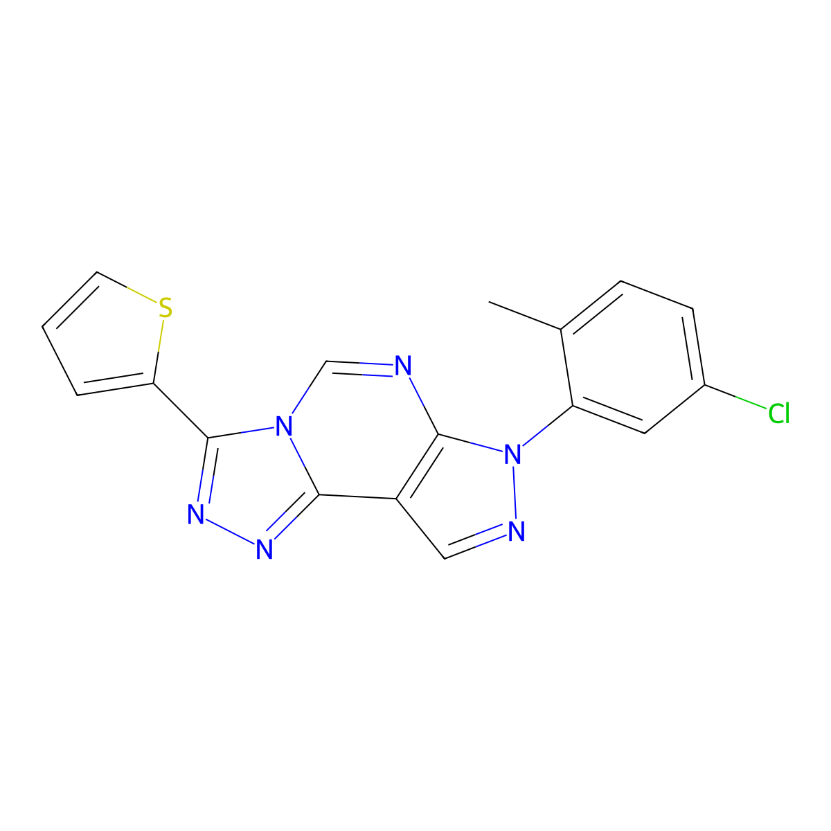 7-(5-chloro-2-methylphenyl)-3-(thiophen-2-yl)-7H-pyrazolo[4,3-e][1,2,4]triazolo[4,3-c]pyrimidine molecular structure, CAS 845804-94-6