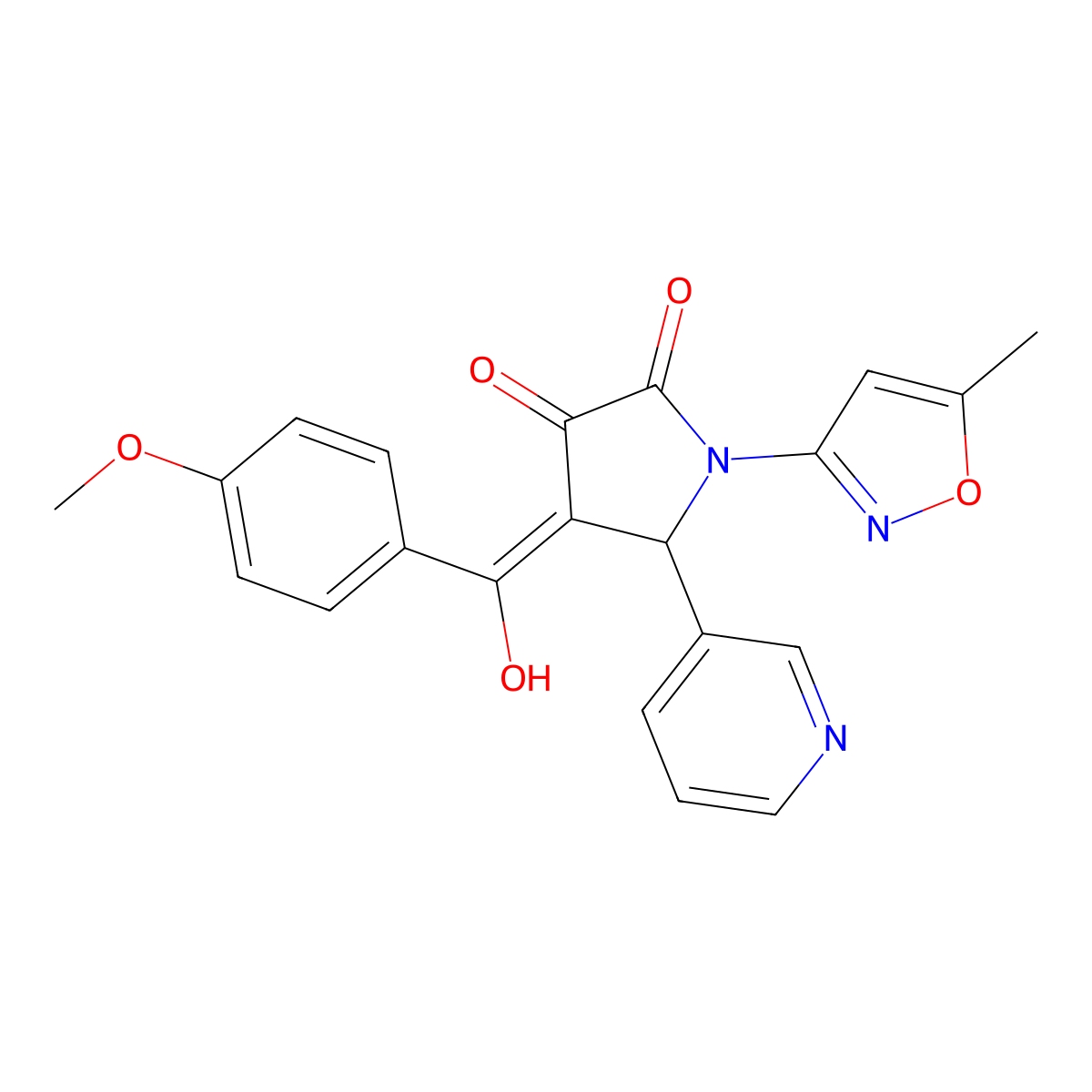 3-hydroxy-4-(4-methoxybenzoyl)-1-(5-methyl-1,2-oxazol-3-yl)-5-(pyridin-3-yl)-2,5-dihydro-1H-pyrrol-2-one molecular structure, CAS 845805-09-6