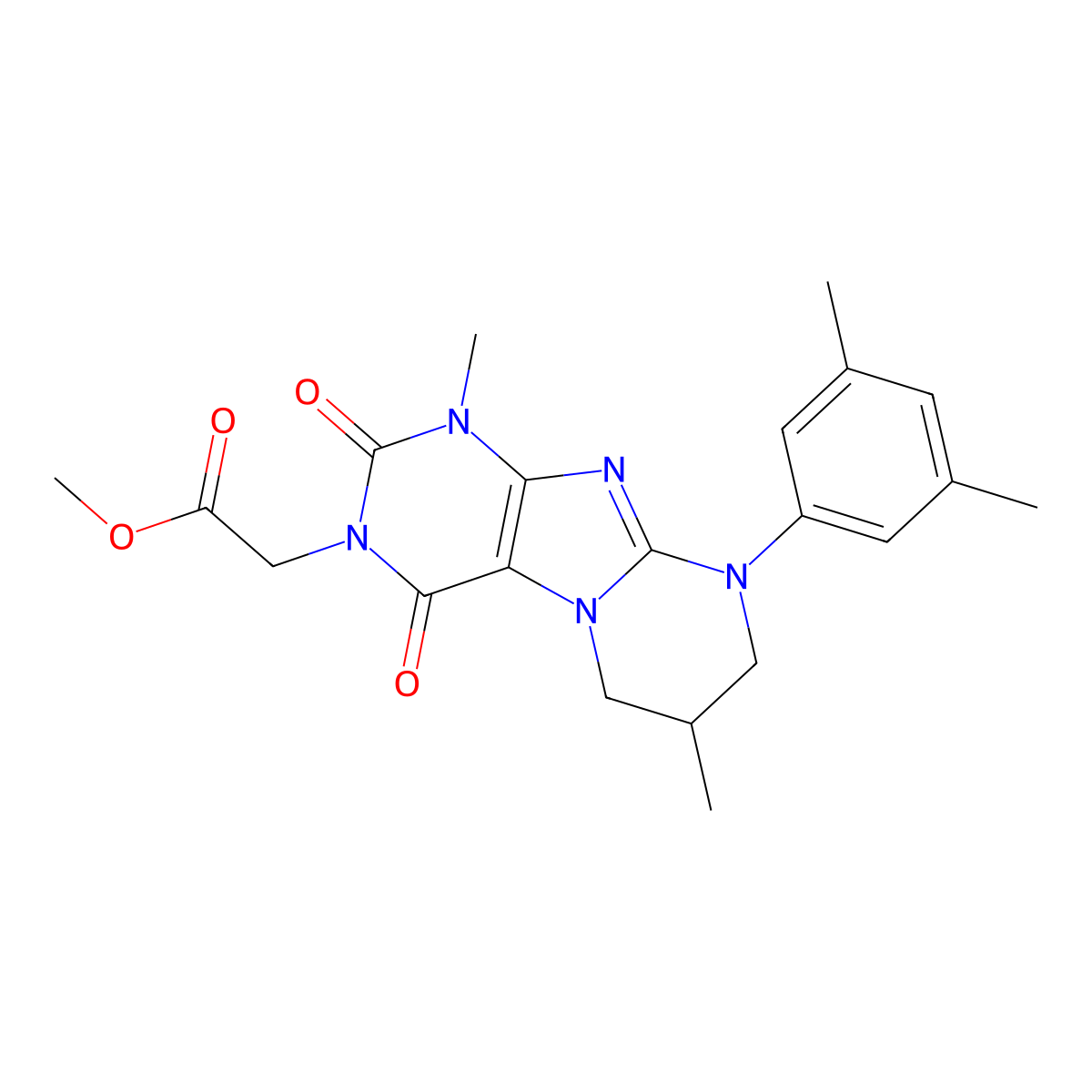methyl 2-[9-(3,5-dimethylphenyl)-1,7-dimethyl-2,4-dioxo-7,8-dihydro-6H-purino[7,8-a]pyrimidin-3-yl]acetate molecular structure, CAS 845805-34-7