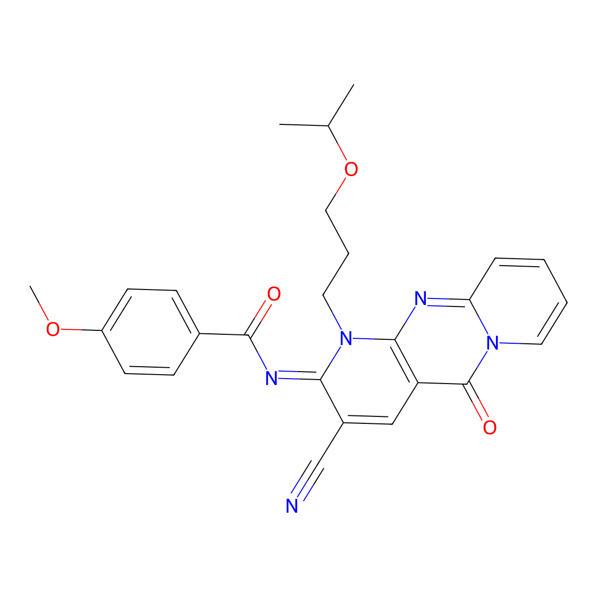 (E)-N-(3-cyano-1-(3-isopropoxypropyl)-5-oxo-1H-dipyrido[1,2-a:2',3'-d]pyrimidin-2(5H)-ylidene)-4-methoxybenzamide molecular structure, CAS 845805-51-8