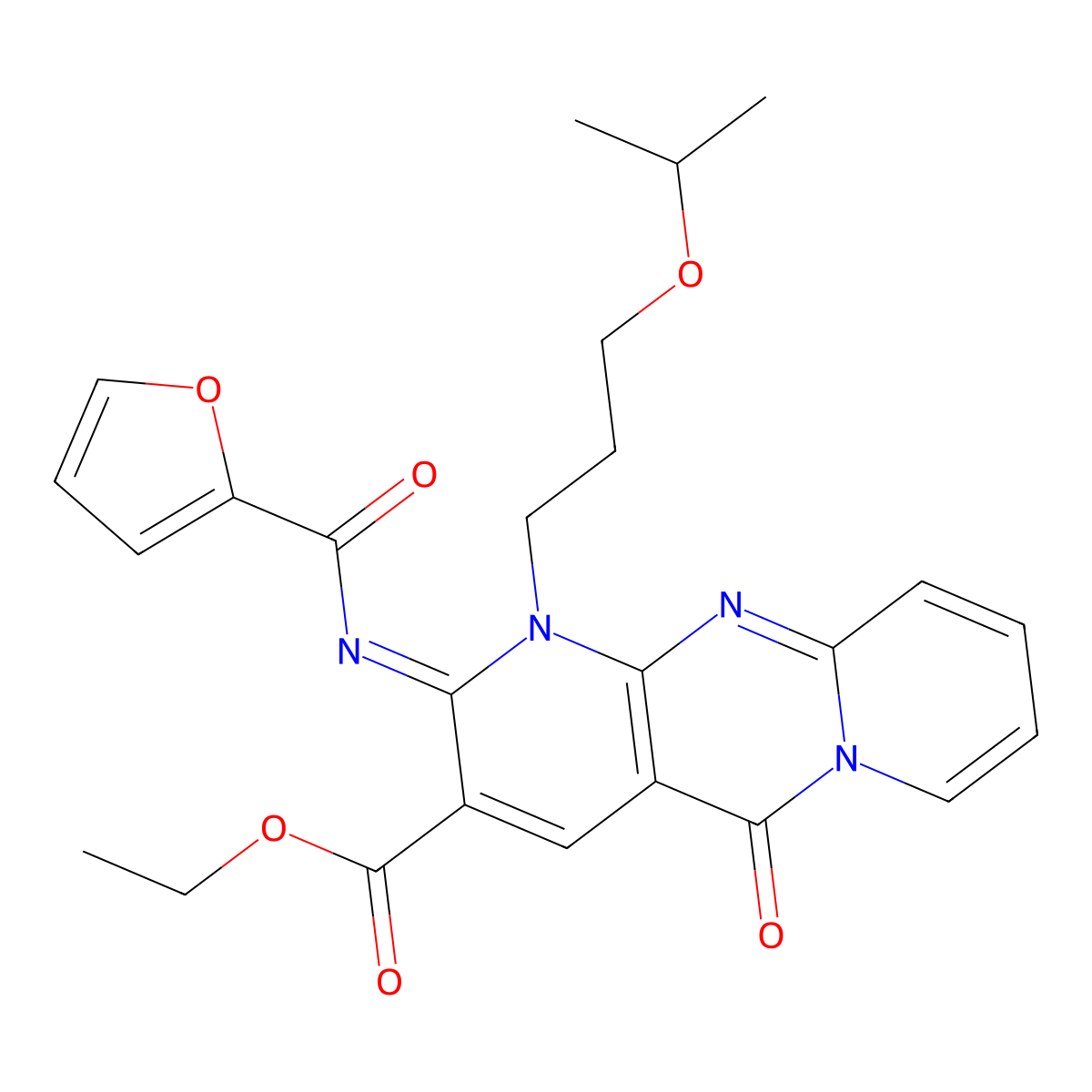 ethyl 2-(2-furoylimino)-1-(3-isopropoxypropyl)-5-oxo-1,5-dihydro-2H-dipyrido[1,2-a:2,3-d]pyrimidine-3-carboxylate molecular structure, CAS 845806-97-5