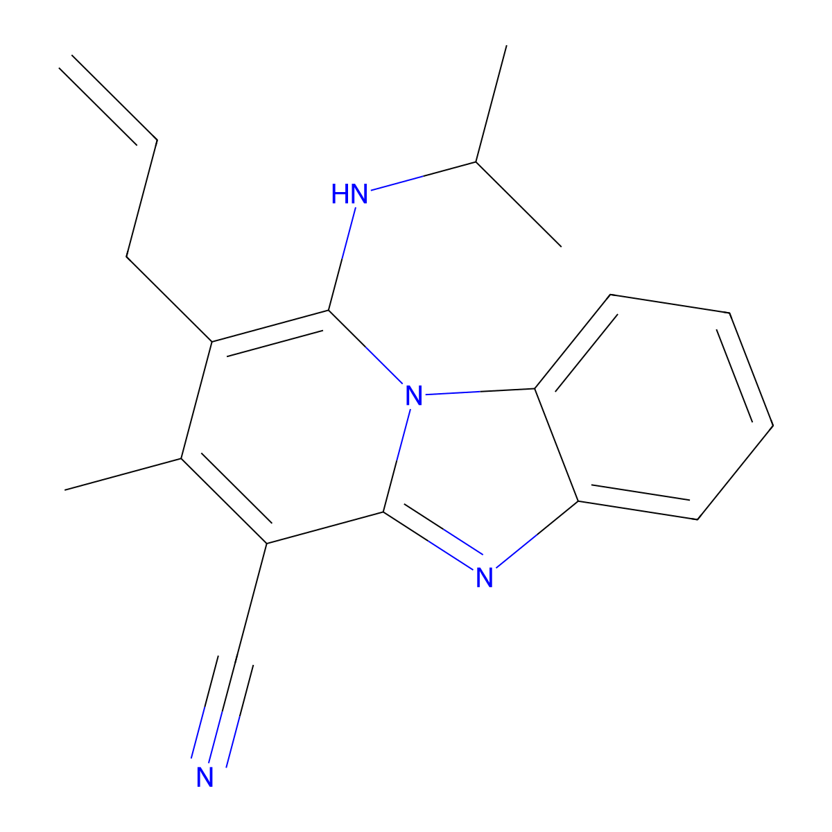 3-Methyl-1-(propan-2-ylamino)-2-prop-2-enylpyrido[1,2-a]benzimidazole-4-carbonitrile molecular structure, CAS 845807-15-0