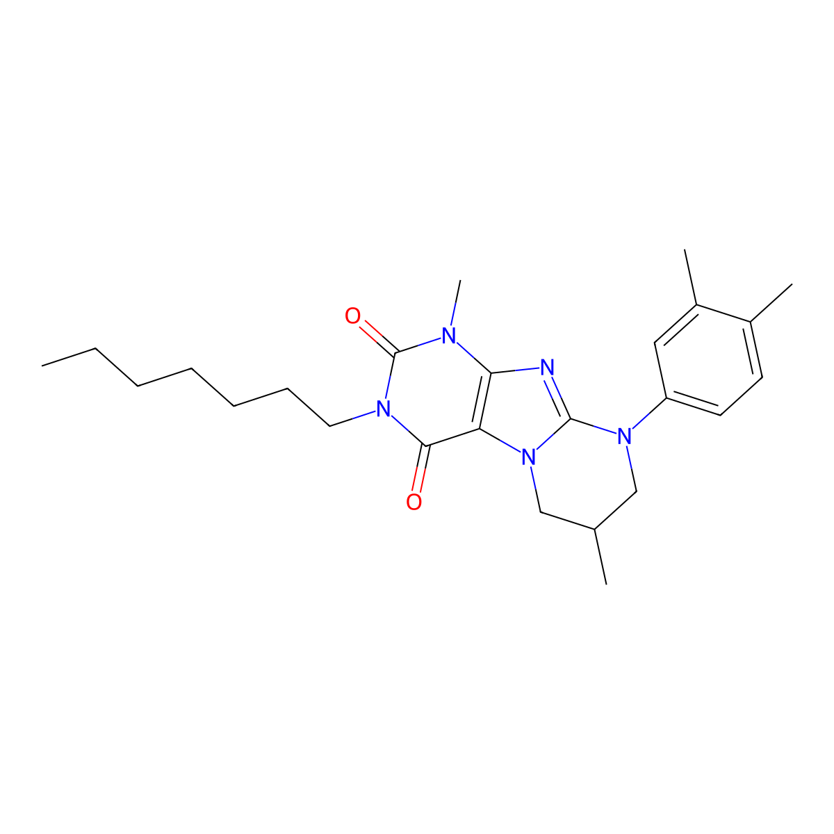 9-(3,4-dimethylphenyl)-3-heptyl-1,7-dimethyl-7,8-dihydro-6H-purino[7,8-a]pyrimidine-2,4-dione molecular structure, CAS 845807-53-6
