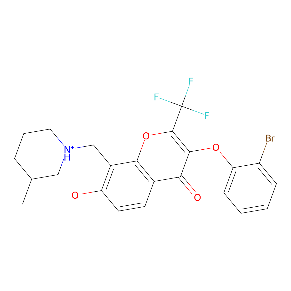 3-(2-bromophenoxy)-7-hydroxy-8-[(3-methylpiperidino)methyl]-2-(trifluoromethyl)-4H-chromen-4-one molecular structure, CAS 845807-59-2