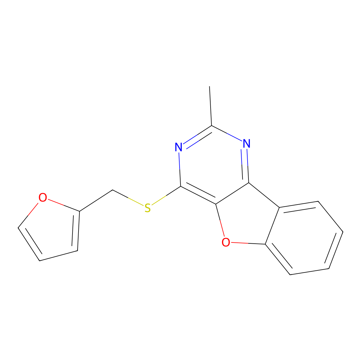 4-(Furan-2-ylmethylsulfanyl)-2-methyl-[1]benzofuro[3,2-d]pyrimidine molecular structure, CAS 845807-67-2