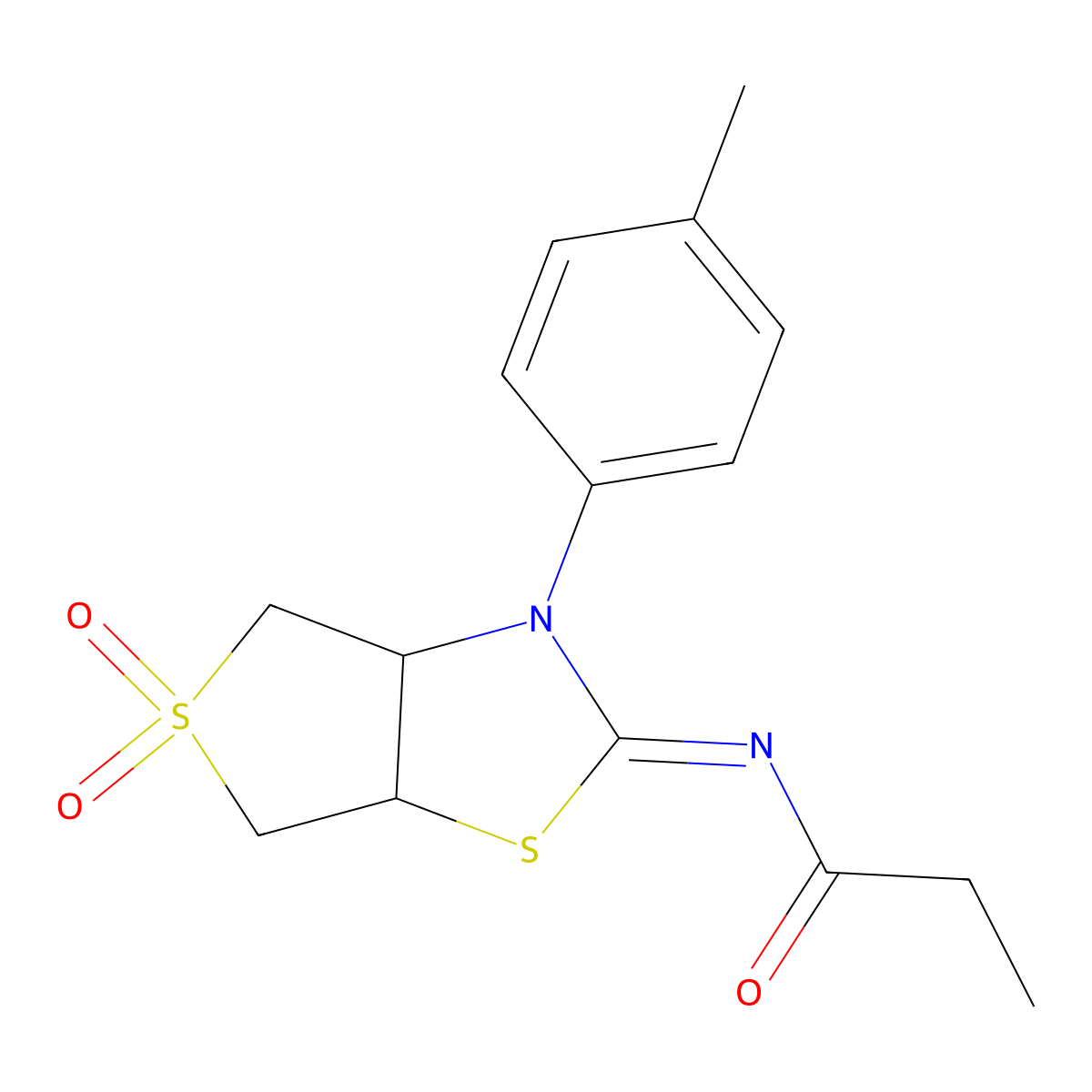 N-[(2Z)-3-(4-methylphenyl)-5,5-dioxidotetrahydrothieno[3,4-d][1,3]thiazol-2(3H)-ylidene]propanamide molecular structure, CAS 845807-74-1