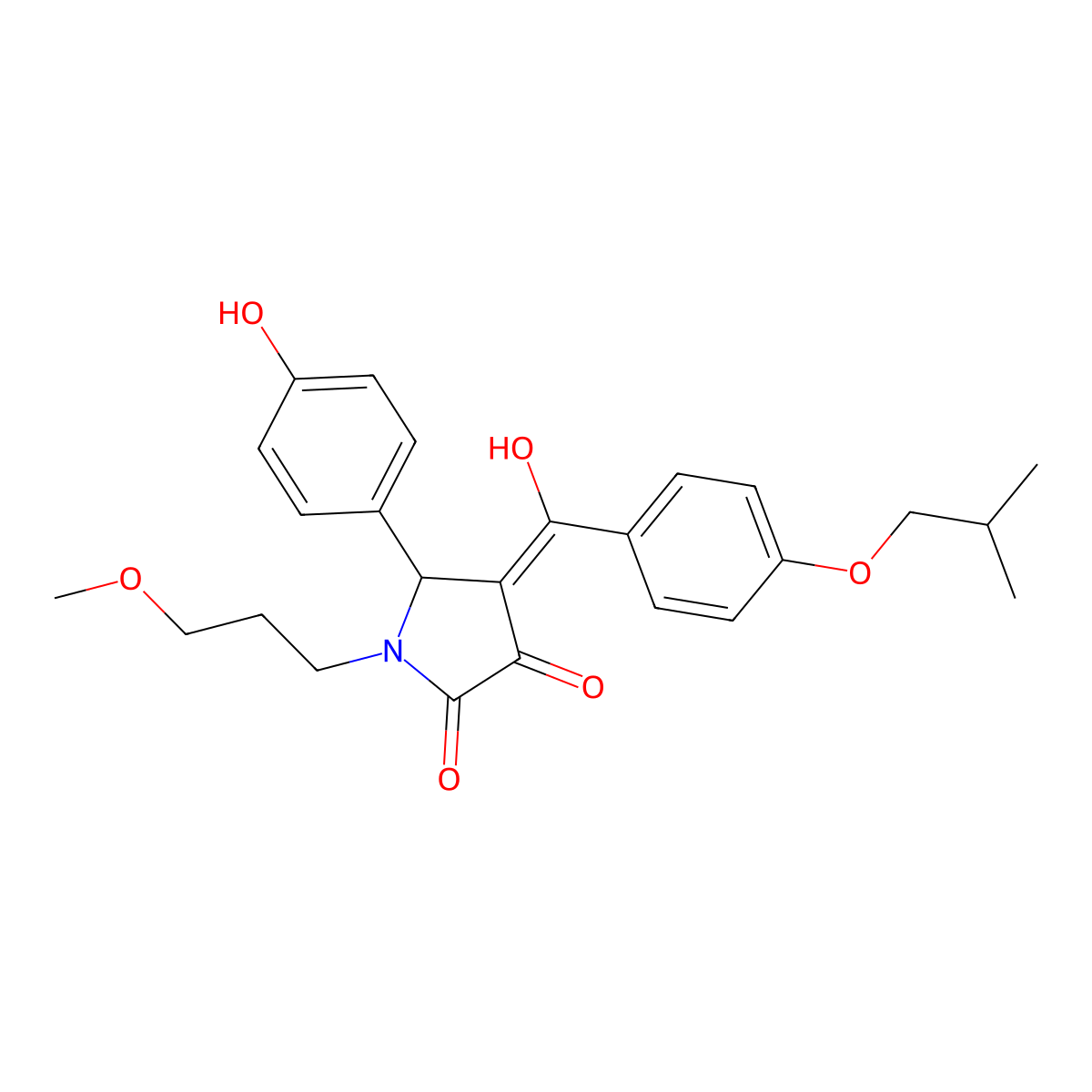 3-hydroxy-5-(4-hydroxyphenyl)-1-(3-methoxypropyl)-4-[4-(2-methylpropoxy)benzoyl]-2,5-dihydro-1H-pyrrol-2-one molecular structure, CAS 845807-93-4
