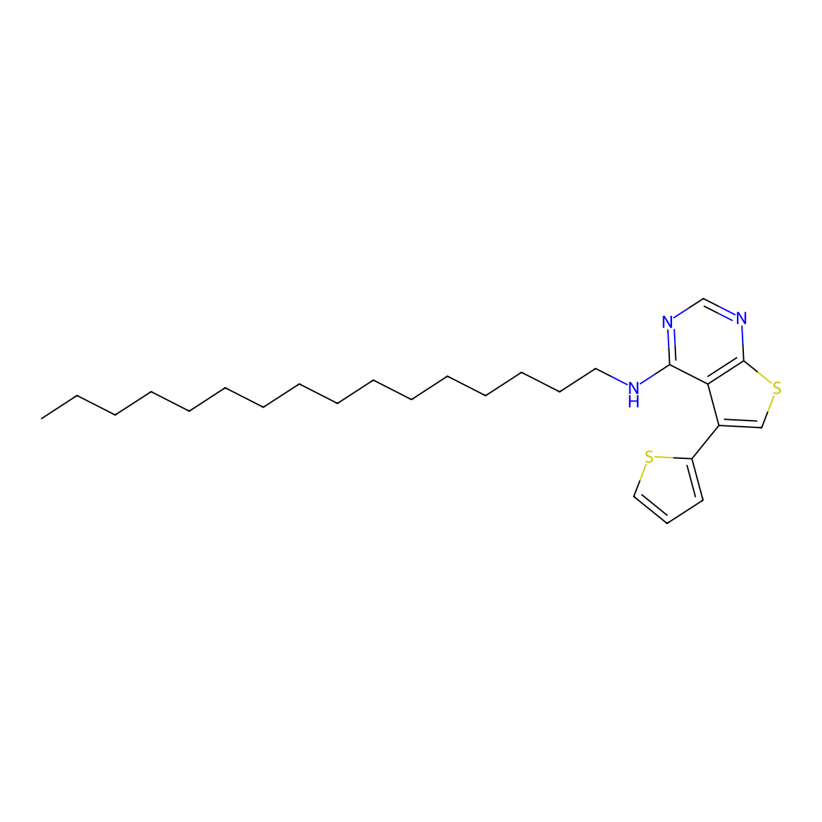 Hexadecyl(5-(2-thienyl)thiopheno[3,2-e]pyrimidin-4-yl)amine molecular structure, CAS 845807-95-6