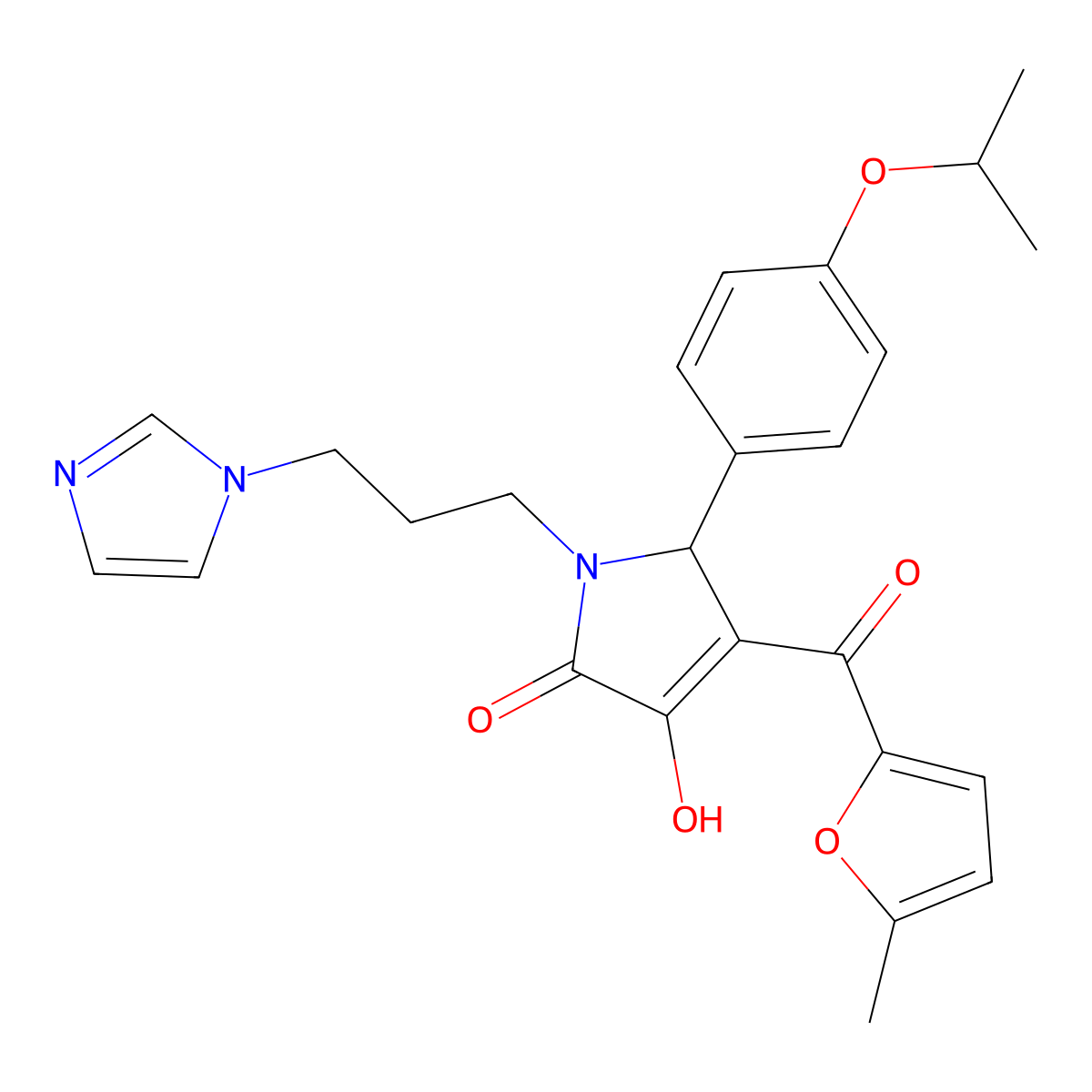 1-(3-(1H-imidazol-1-yl)propyl)-3-hydroxy-5-(4-isopropoxyphenyl)-4-(5-methylfuran-2-carbonyl)-1H-pyrrol-2(5H)-one molecular structure, CAS 845808-35-7