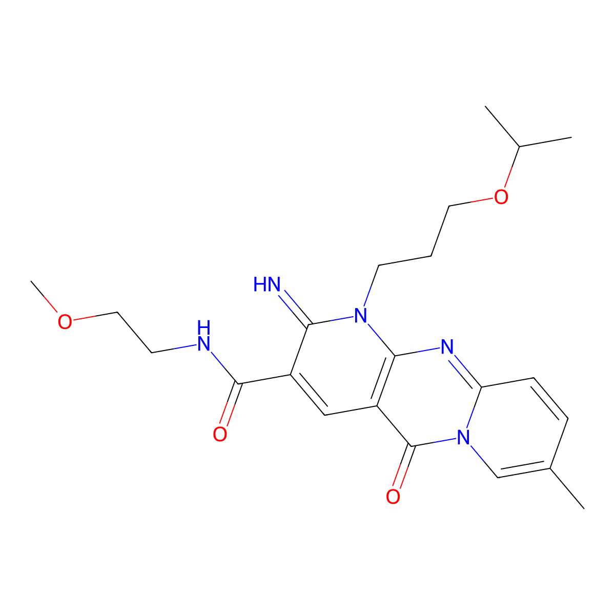 2-imino-1-(3-isopropoxypropyl)-N-(2-methoxyethyl)-8-methyl-5-oxo-1,5-dihydro-2H-dipyrido[1,2-a:2,3-d]pyrimidine-3-carboxamide molecular structure, CAS 845809-12-3