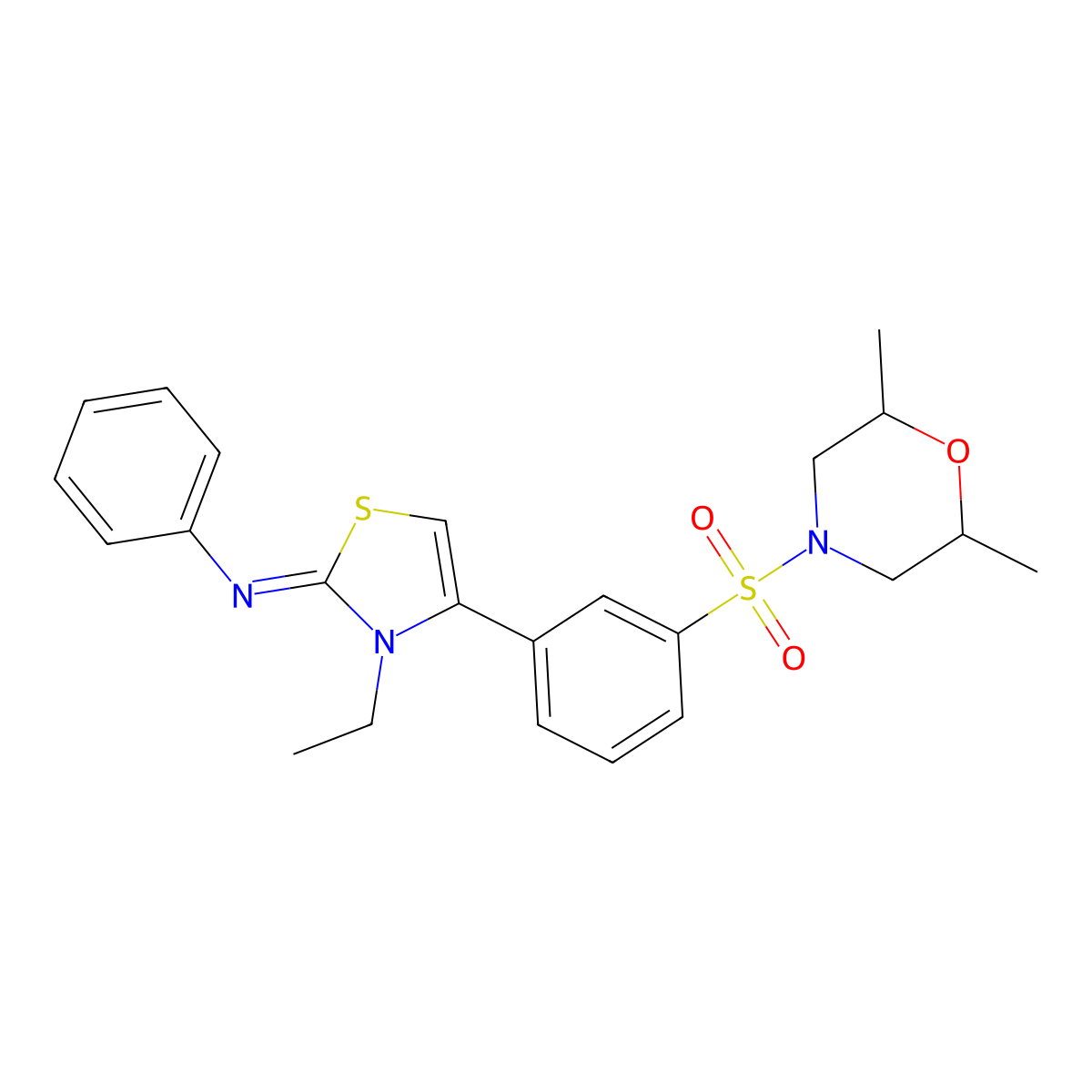 N-[(2Z)-4-{3-[(2,6-dimethylmorpholin-4-yl)sulfonyl]phenyl}-3-ethyl-1,3-thiazol-2(3H)-ylidene]aniline molecular structure, CAS 845809-27-0