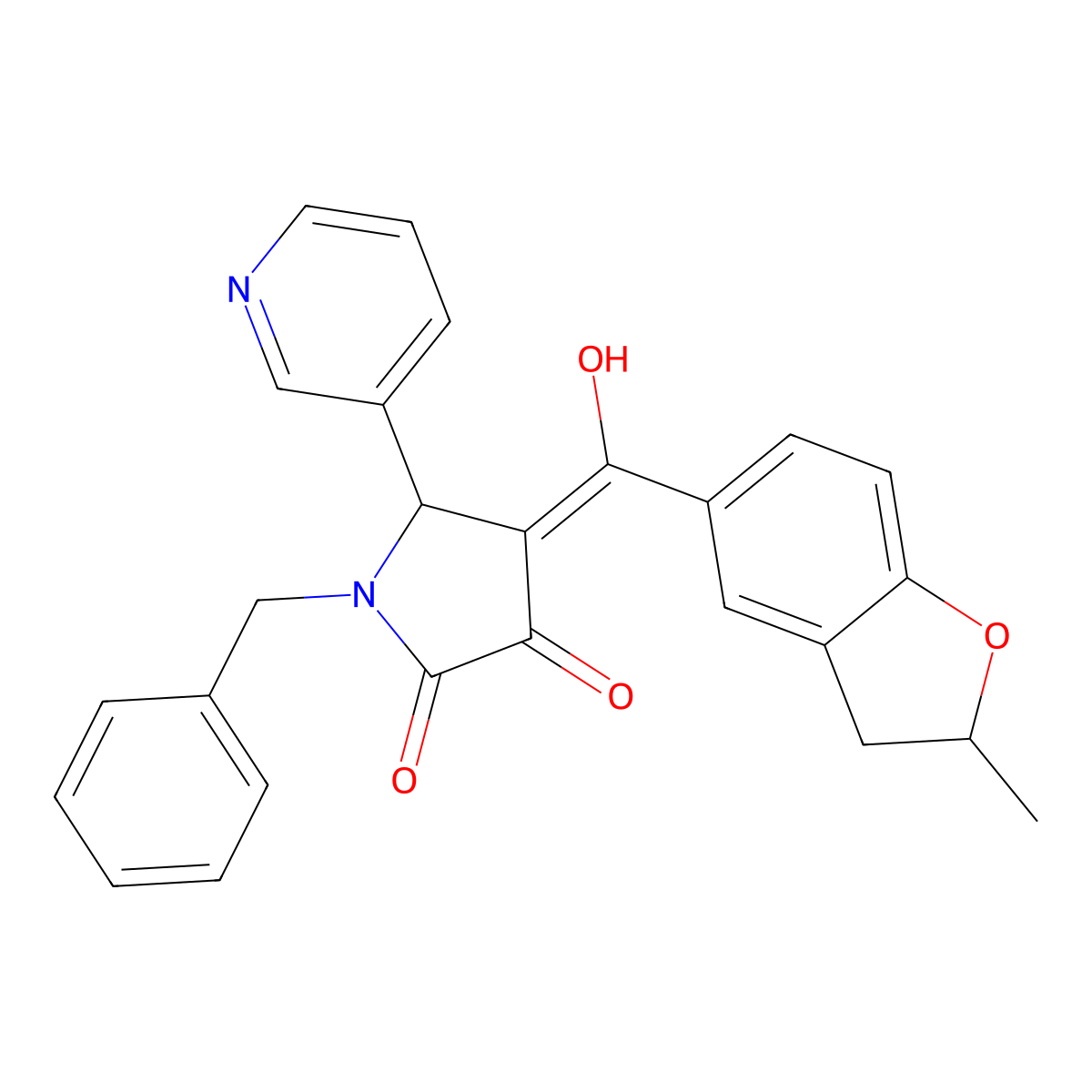 1-benzyl-3-hydroxy-4-(2-methyl-2,3-dihydro-1-benzofuran-5-carbonyl)-5-(pyridin-3-yl)-2,5-dihydro-1H-pyrrol-2-one molecular structure, CAS 845809-66-7