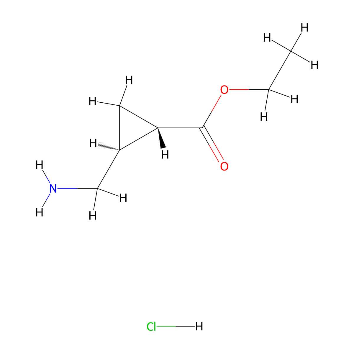 trans-Ethyl 2-(aminomethyl)cyclopropanecarboxylate hydrochloride molecular structure, CAS 84585-62-6