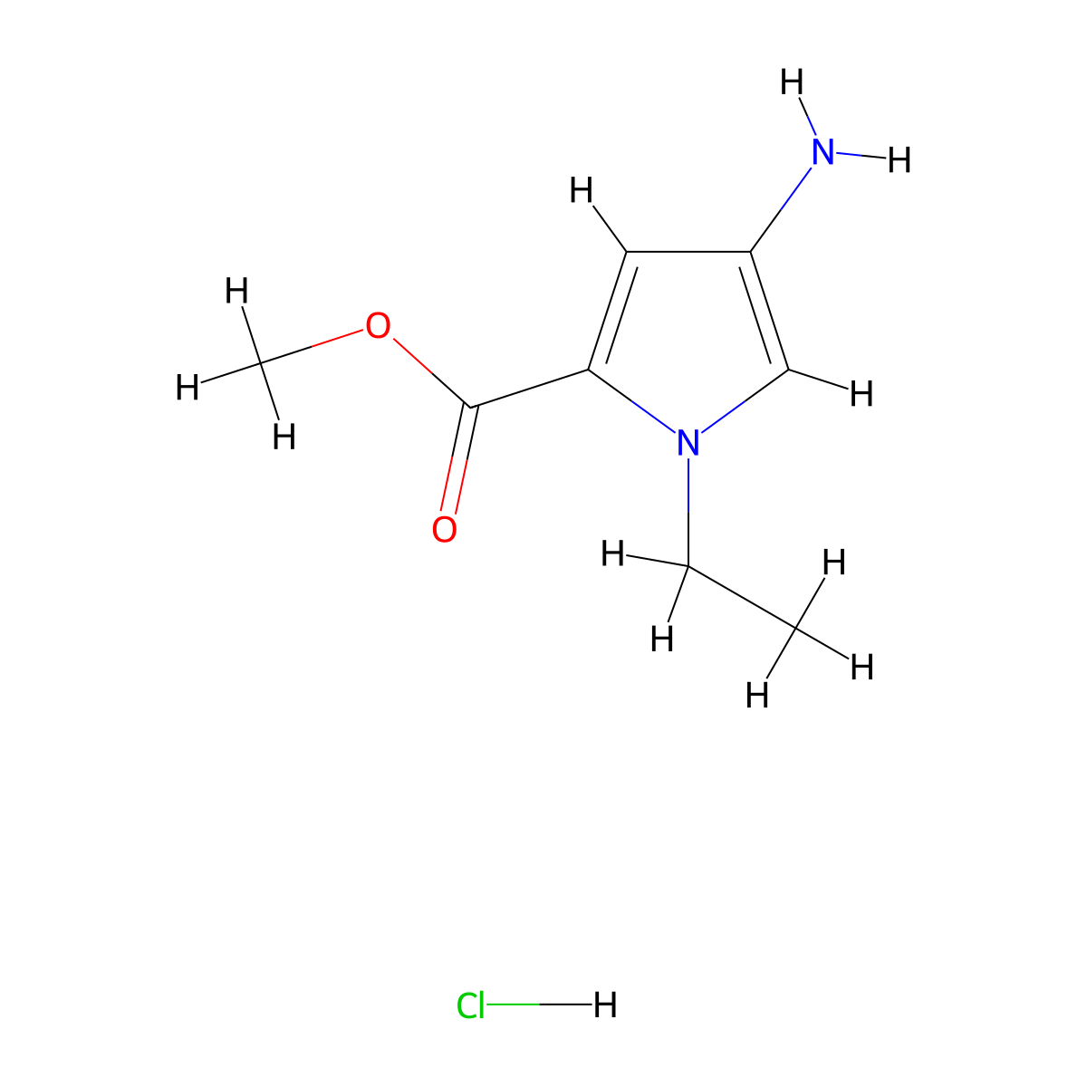 Methyl 4-Amino-1-ethyl-1H-pyrrole-2-carboxylate hydrochloride molecular structure, CAS 845866-88-8