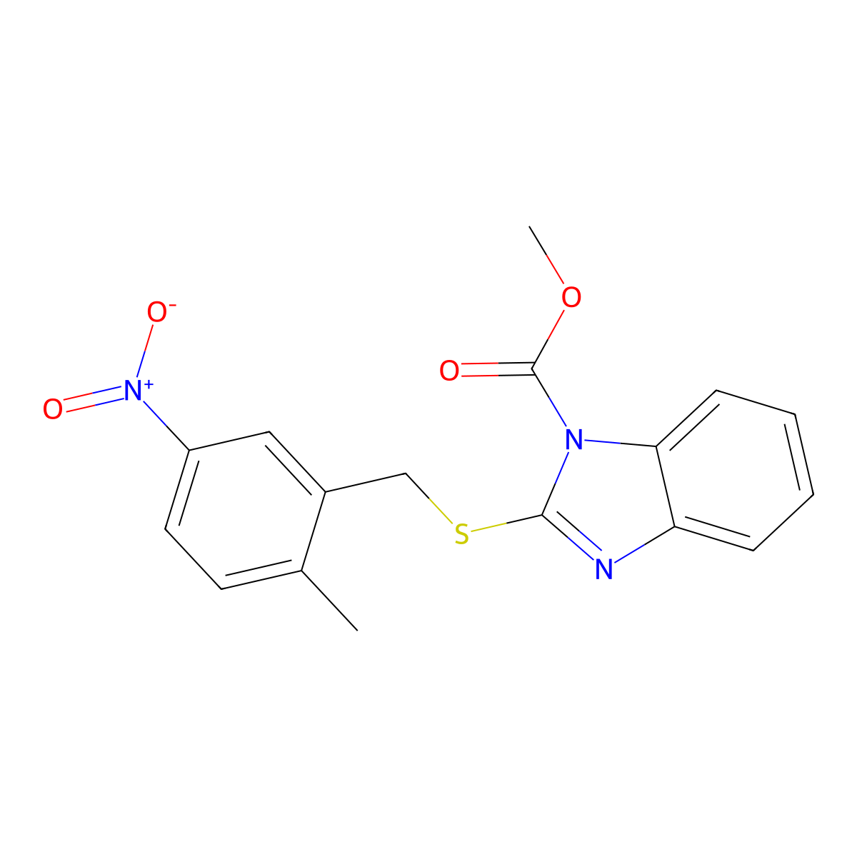 Methyl 2-(2-methyl-5-nitrobenzylthio)-1H-benzo[d]imidazole-1-carboxylate molecular structure, CAS 845879-35-8