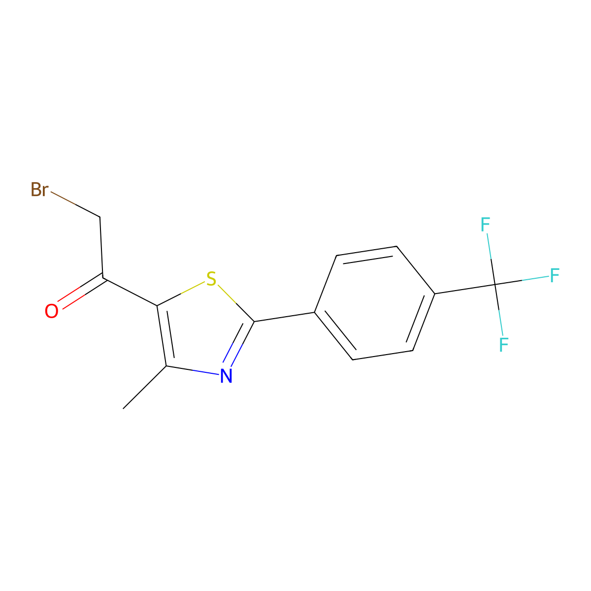 2-Bromo-1-{4-methyl-2-[4-(trifluoromethyl)phenyl]-1,3-thiazol-5-yl}-1-ethanone molecular structure, CAS 845885-81-6