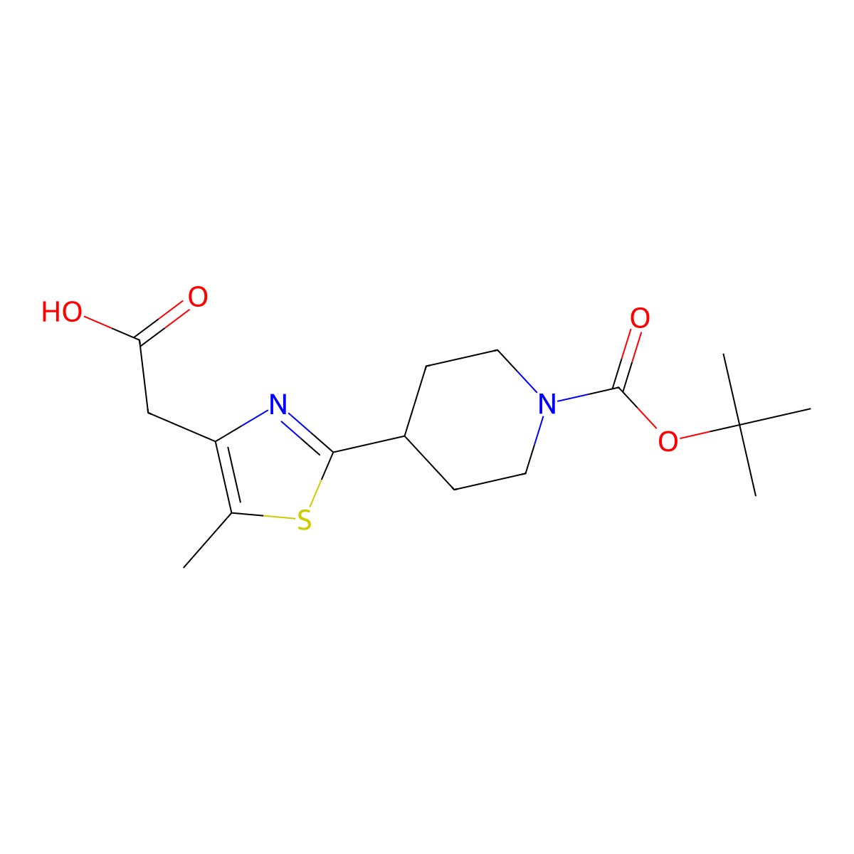 2-(2-(1-(tert-Butoxycarbonyl)piperidin-4-yl)-5-methylthiazol-4-yl)acetic acid molecular structure, CAS 845885-88-3