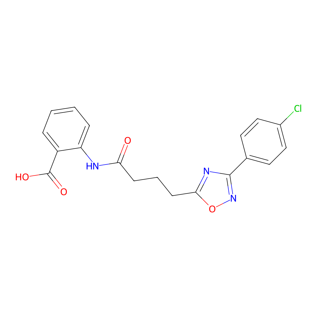 2-({4-[3-(4-Chlorophenyl)-1,2,4-oxadiazol-5-yl]butanoyl}amino)benzoic acid molecular structure, CAS 845889-90-9