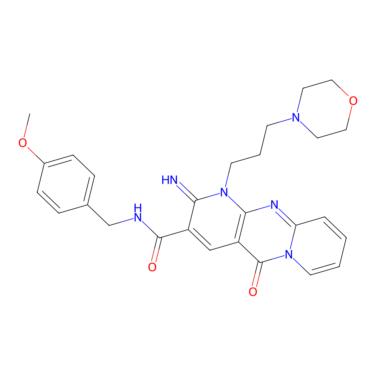 2-imino-N-(4-methoxybenzyl)-1-[3-(morpholin-4-yl)propyl]-5-oxo-1,5-dihydro-2H-dipyrido[1,2-a:2',3'-d]pyrimidine-3-carboxamide molecular structure, CAS 845899-49-2