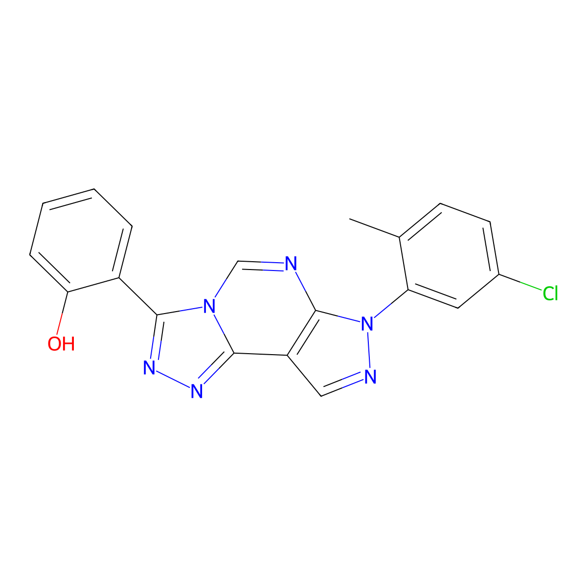 2-[7-(5-chloro-2-methylphenyl)-7H-pyrazolo[4,3-e][1,2,4]triazolo[4,3-c]pyrimidin-3-yl]phenol molecular structure, CAS 845899-72-1