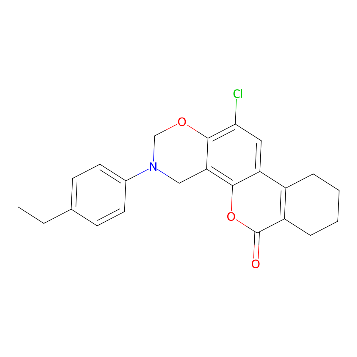 12-chloro-3-(4-ethylphenyl)-3,4,7,8,9,10-hexahydro-2H,6H-benzo[3,4]chromeno[8,7-e][1,3]oxazin-6-one molecular structure, CAS 845900-00-7