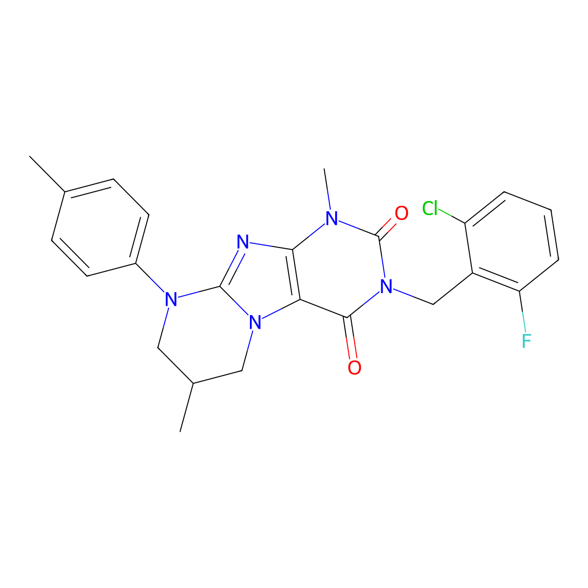 3-[(2-chloro-6-fluorophenyl)methyl]-1,7-dimethyl-9-(4-methylphenyl)-7,8-dihydro-6H-purino[7,8-a]pyrimidine-2,4-dione molecular structure, CAS 845900-13-2