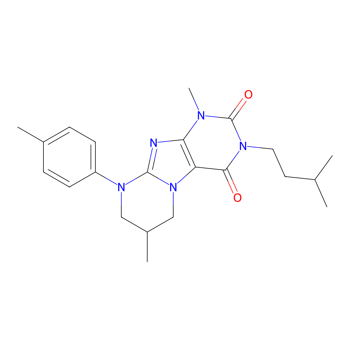 1,7-dimethyl-3-(3-methylbutyl)-9-(4-methylphenyl)-7,8-dihydro-6H-purino[7,8-a]pyrimidine-2,4-dione molecular structure, CAS 845900-23-4