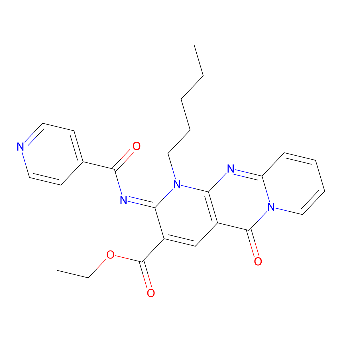 (Z)-ethyl 2-(isonicotinoylimino)-5-oxo-1-pentyl-2,5-dihydro-1H-dipyrido[1,2-a:2',3'-d]pyrimidine-3-carboxylate molecular structure, CAS 845900-24-5