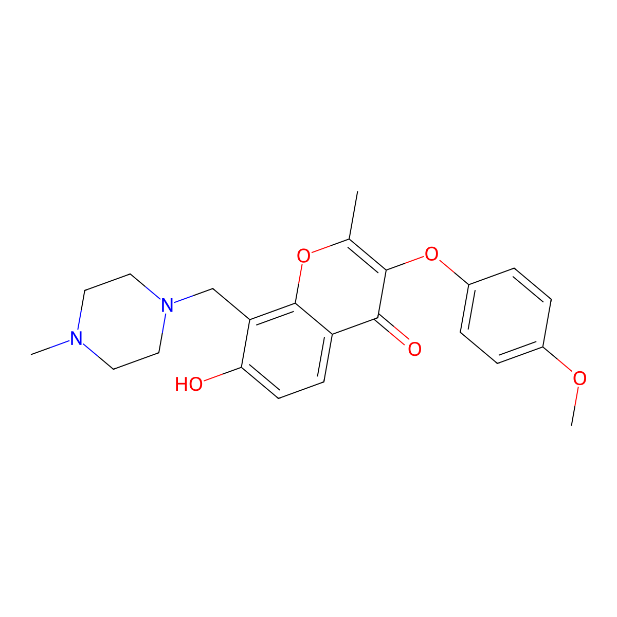 7-hydroxy-3-(4-methoxyphenoxy)-2-methyl-8-((4-methylpiperazin-1-yl)methyl)-4H-chromen-4-one molecular structure, CAS 845900-26-7