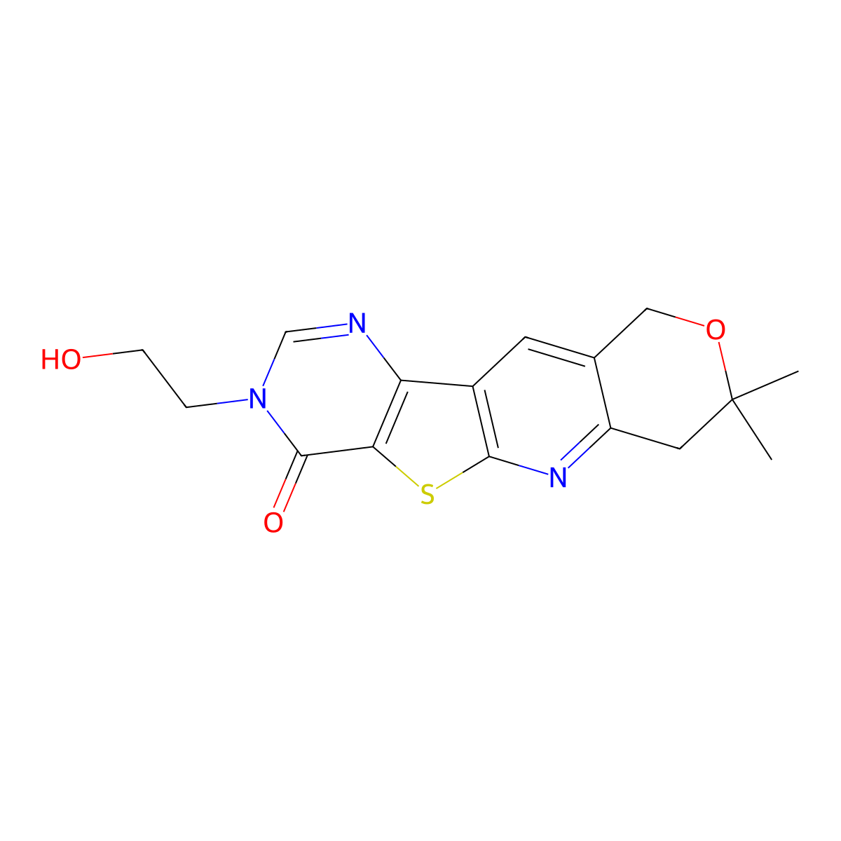 3-(2-hydroxyethyl)-8,8-dimethyl-7,10-dihydro-8H-pyrano[3'',4'':5',6']pyrido[3',2':4,5]thieno[3,2-d]pyrimidin-4(3H)-one molecular structure, CAS 845900-41-6