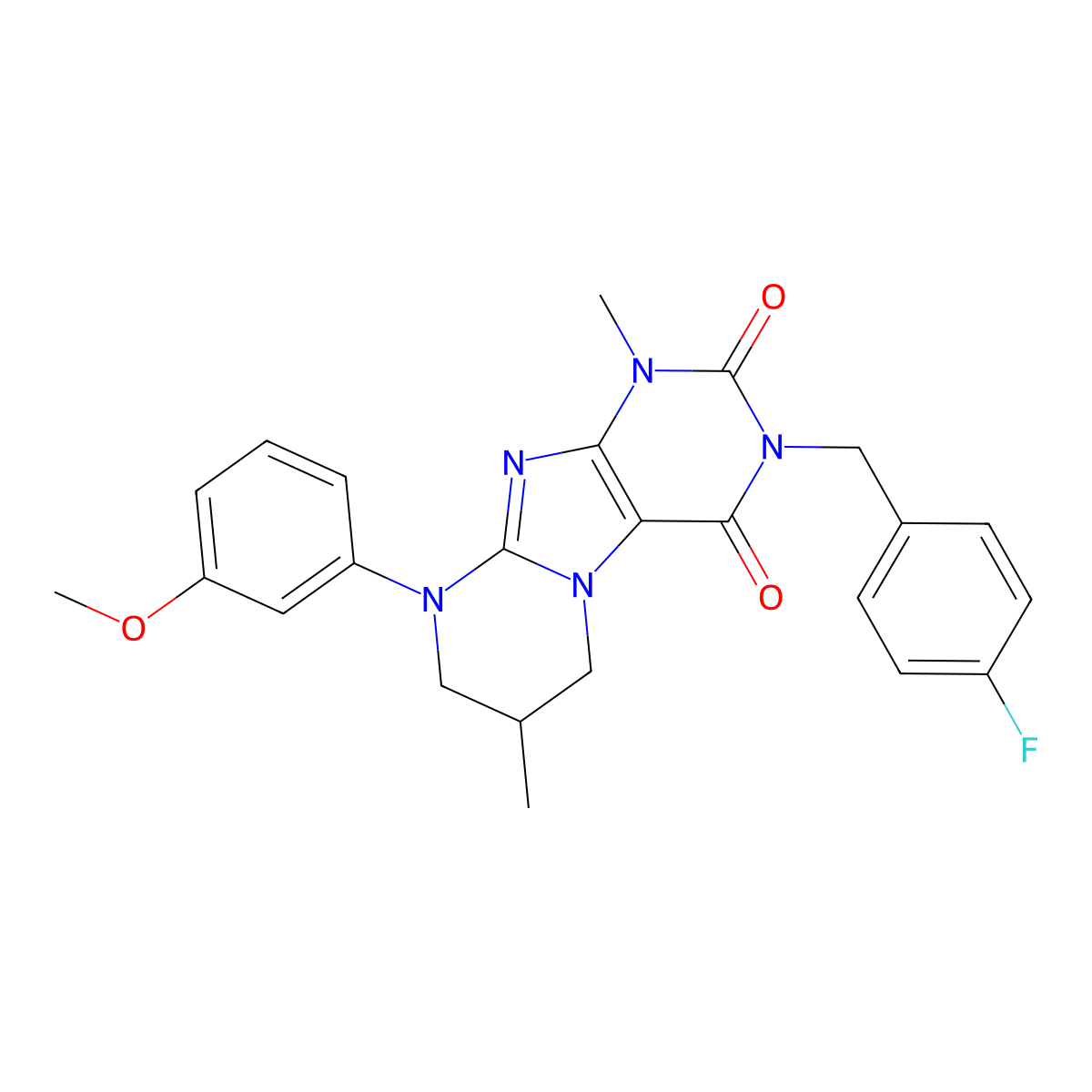 3-[(4-fluorophenyl)methyl]-9-(3-methoxyphenyl)-1,7-dimethyl-7,8-dihydro-6H-purino[7,8-a]pyrimidine-2,4-dione molecular structure, CAS 845901-38-4