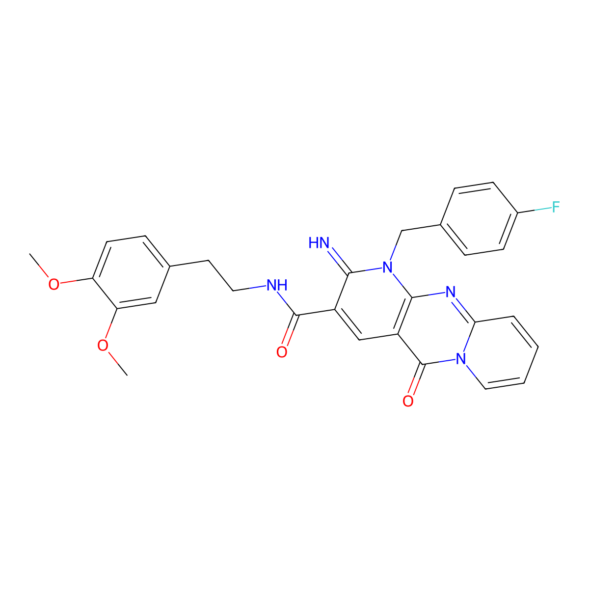N-[2-(3,4-dimethoxyphenyl)ethyl]-1-(4-fluorobenzyl)-2-imino-5-oxo-1,5-dihydro-2H-dipyrido[1,2-a:2',3'-d]pyrimidine-3-carboxamide molecular structure, CAS 845901-49-7