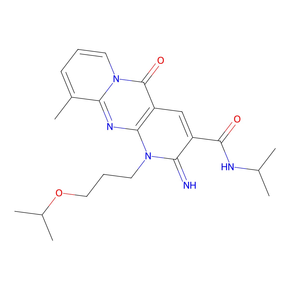 2-imino-10-methyl-5-oxo-N-(propan-2-yl)-1-[3-(propan-2-yloxy)propyl]-1,5-dihydro-2H-dipyrido[1,2-a:2',3'-d]pyrimidine-3-carboxamide molecular structure, CAS 845901-59-9
